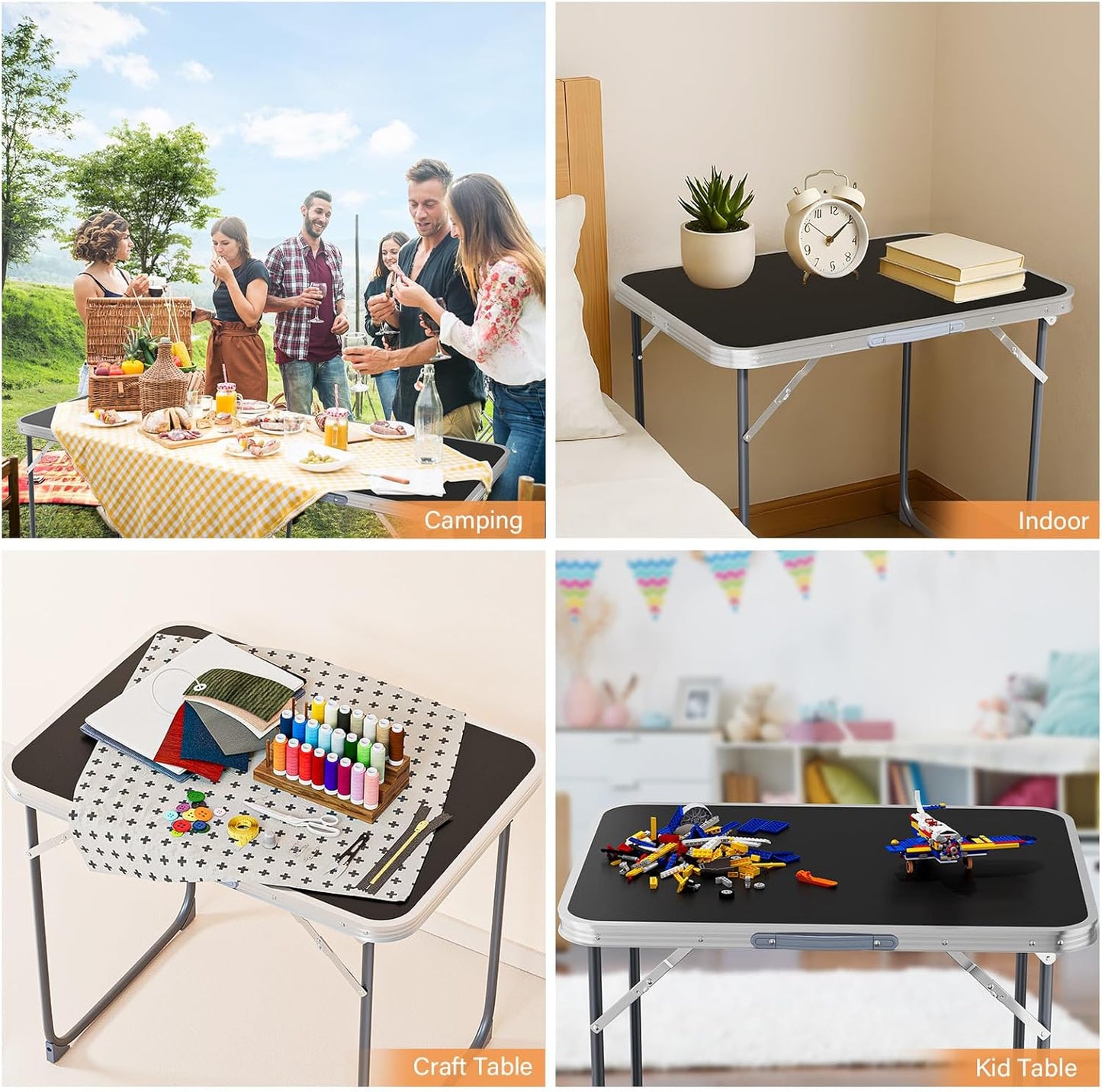 VINGLI 2.3FT Small Camping Table，Portable Camping Table with Carrying Handle, Picnic Table Foldable Table Essentials for Indoor Outdoor