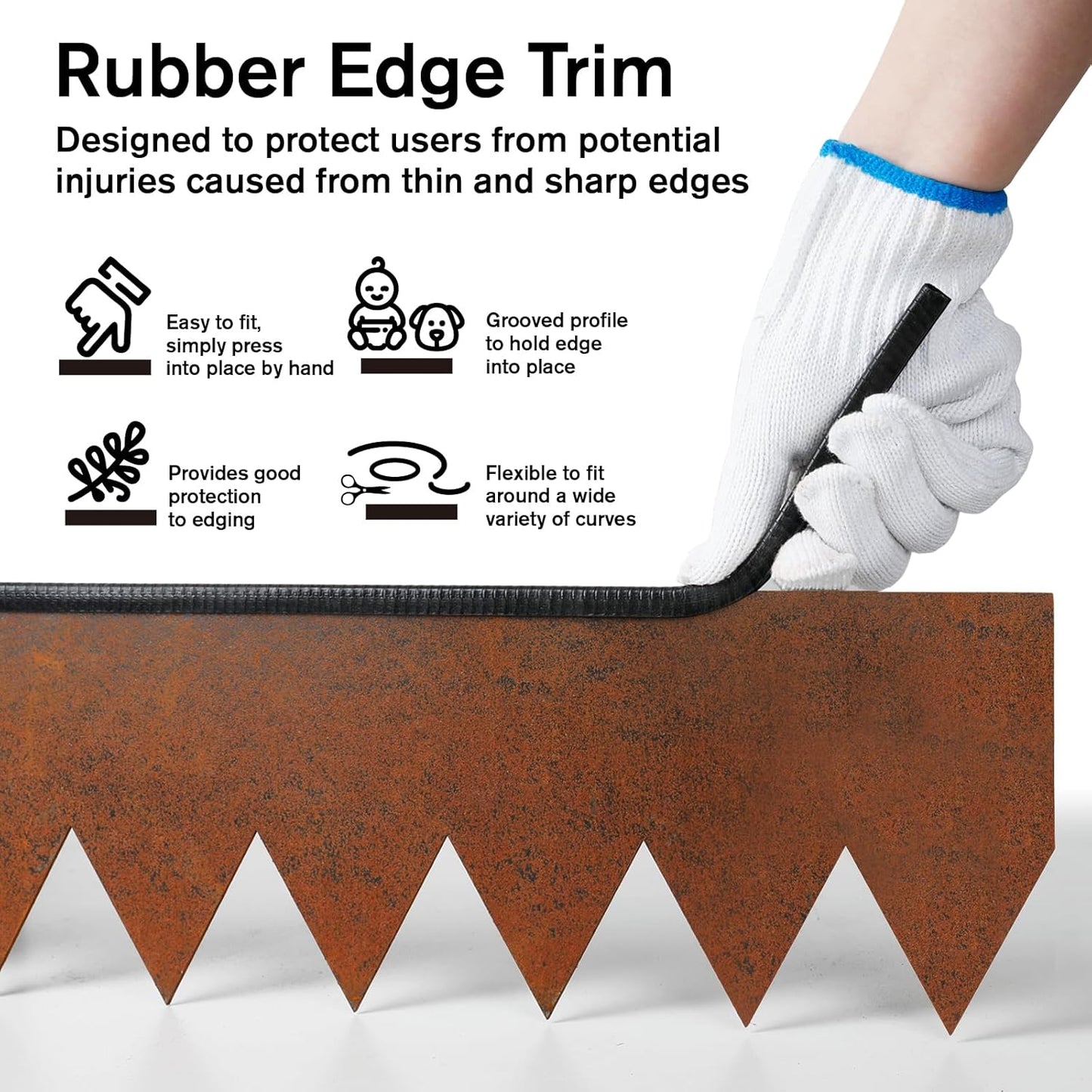 Worth Garden 6-Pack Cor-Ten Steel Landscape Edging with Black Protection Strips - Rust Patina Finish 40" L x 8" H (20Ft Total) - Hammer-in 14-Gauge Metal Corten Lawn Yard Edging Border w/ 7 Clips