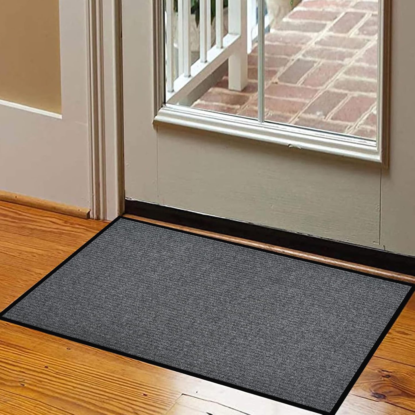 fani Heavy Duty Large Outdoor Indoor Entrance Doormat Waterproof Low Profile Entrance Rug Front Door Mat Patio Anti-Skid Rubber Back, 35x60 inch (Light Grey)