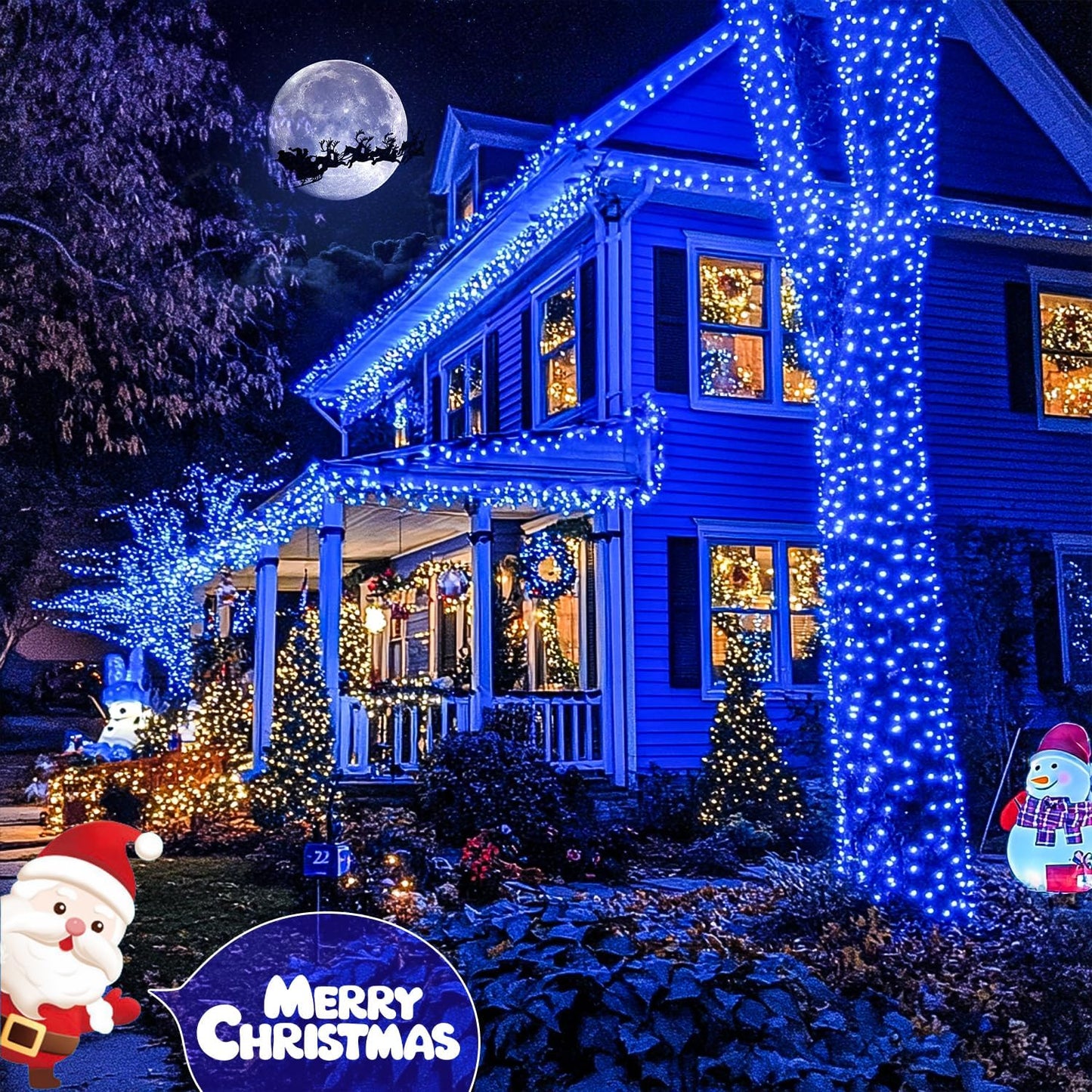 JMEXSUSS 2 Pack Blue Solar Christmas Lights, Total 400 LED 151FT Solar String Lights Outdoor Waterproof, 8 Modes Blue Christmas String Light for Outside Garden Party Patio Tree Decorations
