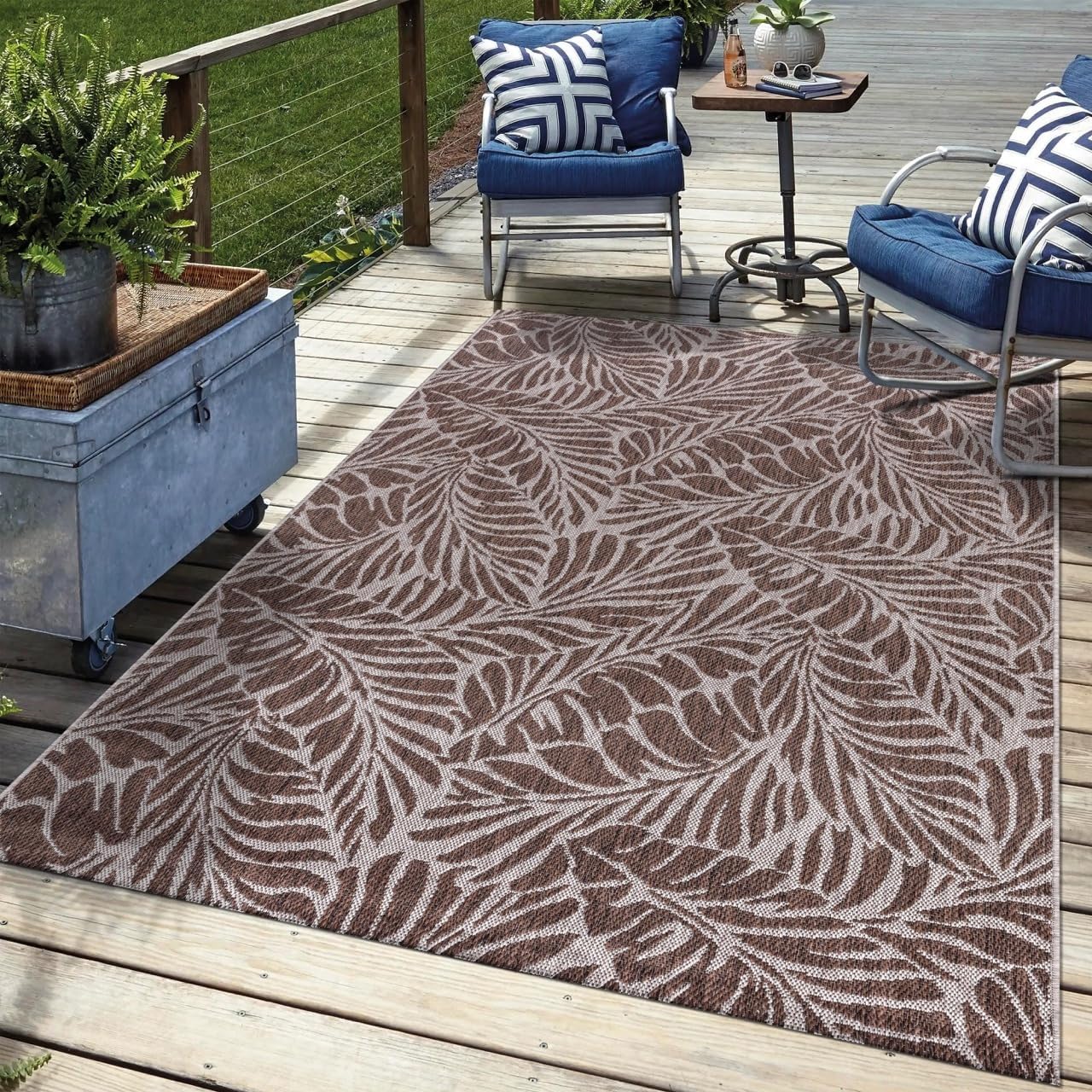 Keen Home Design Terrace Outdoor Area Rug - 5x8 Washable Indoor/Outdoor Rug for Patio, Kitchen, Balcony, Beach, Garden, Deck and Porch, Size: 5'3"x7'7"