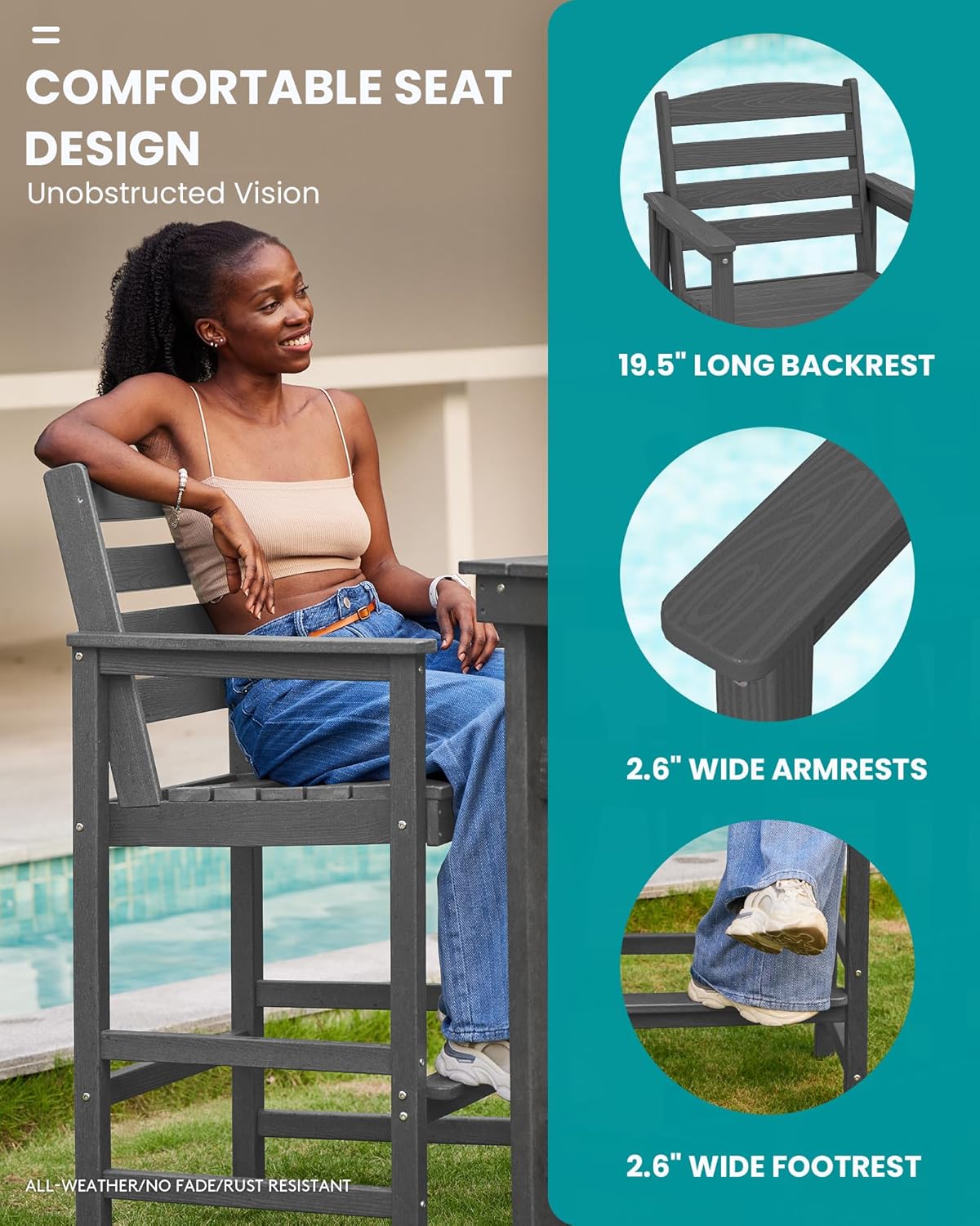 SERWALL Outdoor Bar Table and Chairs Set, Adirondack Bar Chairs Set of 2 and Bar Height Table, All Weather HDPE Outdoor Patio Bar Set, Outdoor Furniture for Outside, Poolside, Backyard, Garden, Grey