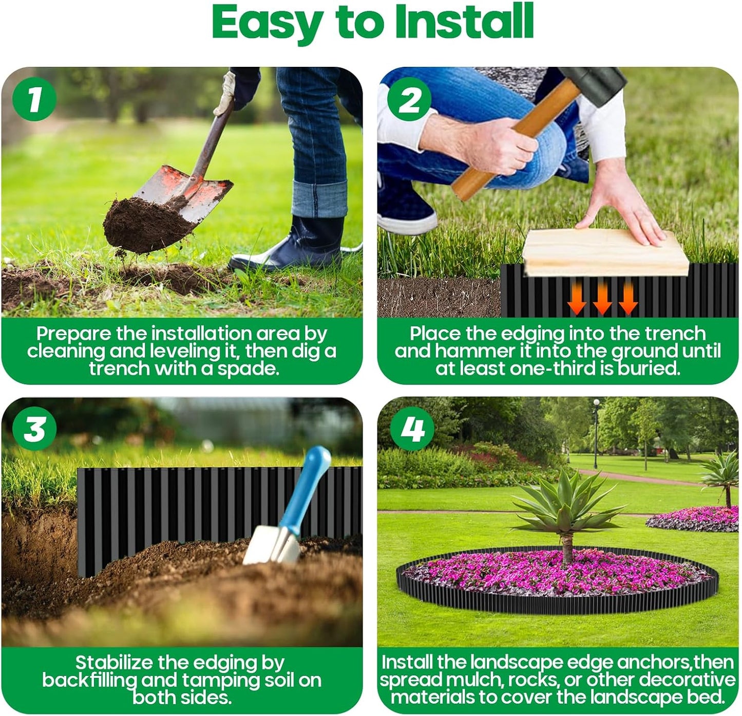 Corrugated Metal Garden Edging, Sturdy Tall Landscape Edging Borders, Perfect DIY for Flower Beds, Lawn and Pathway, Tree Surrounds, Paver Edges (Black, 6"×20FT)