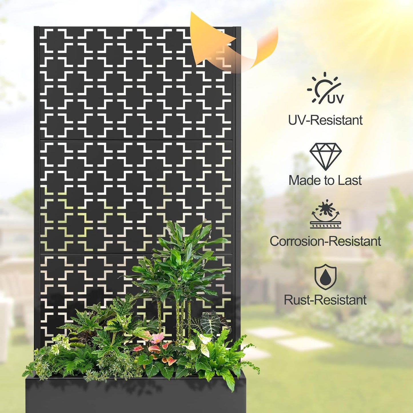 Raised Garden Bed with Trellis and Wheels,73"x35"x16" Metal Raised Garden Bed,Black Squared Metal Planter with Climbing Trellis for Vines & Vegetables