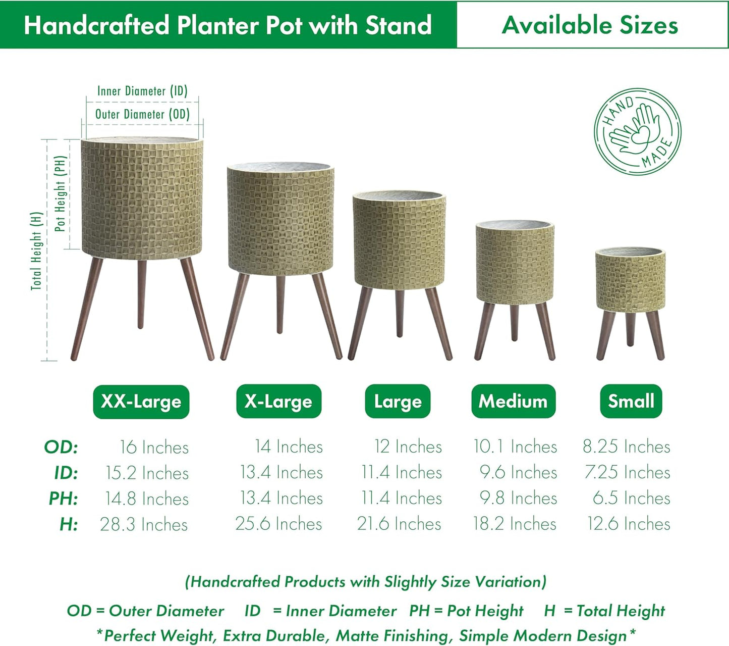 D'vine Dev 10 Inch Modern Geometric Tile Patterned Sleek Planter Pot with Stand, Indoor Outdoor Decorative Plant Holder, Distressed Olive, 88-Z-B-4