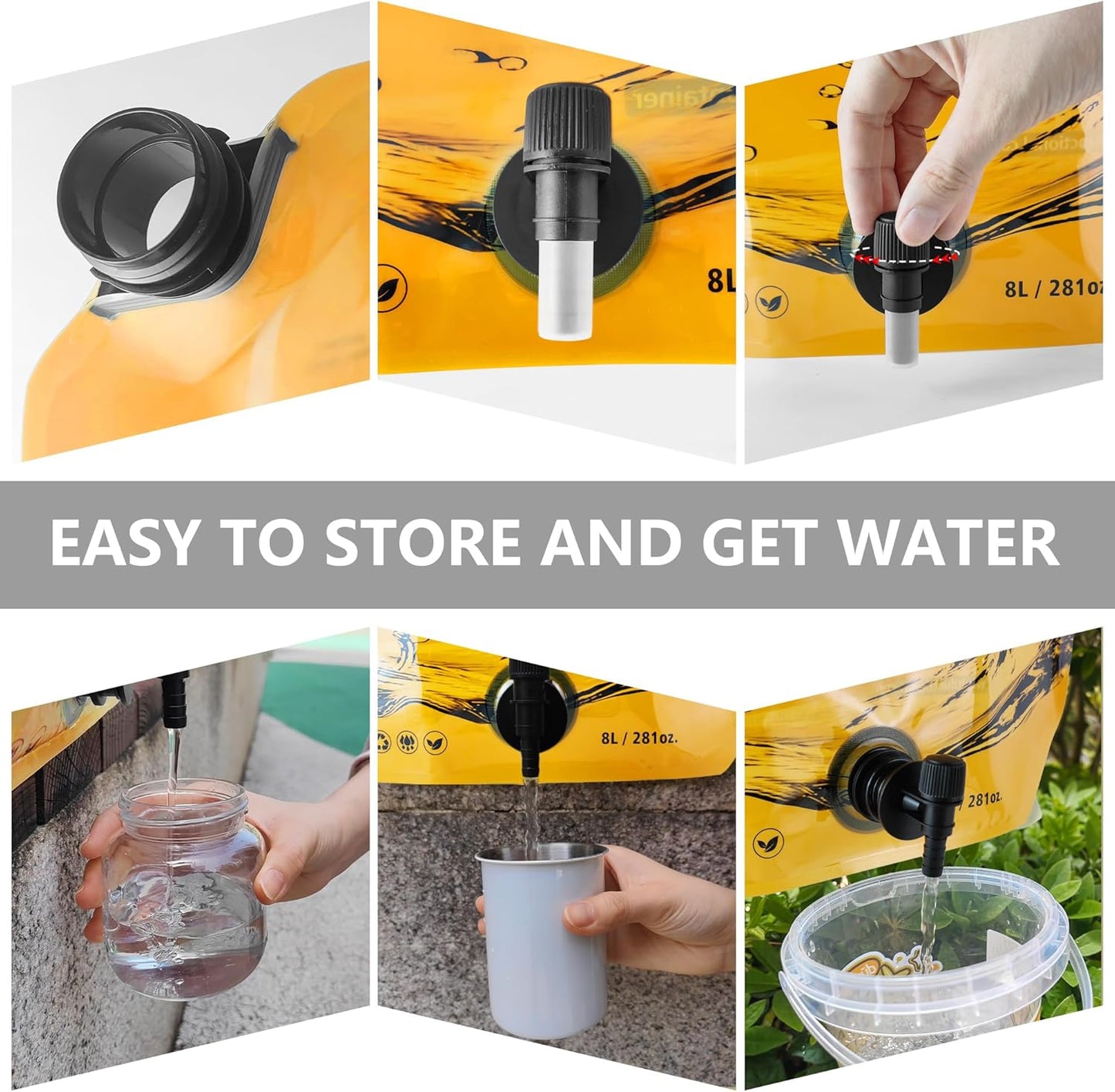 Collapsible 8L Water Storage Bag, BPA-Free Portable Folding Water Jug with Adjustable Faucet, Leakproof Emergency Water Bag for Camping, Hiking, Riding, Outdoor Sport (Orange, 1)