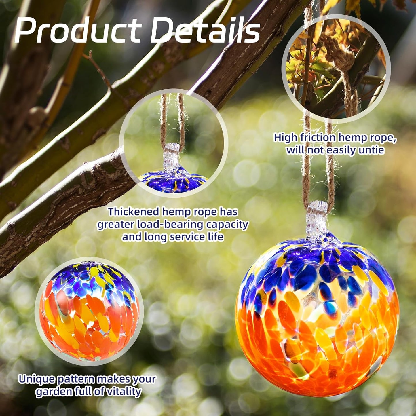 VOREEN 4" Hanging Glass Garden Gazing Ball Hand Blown Glass Witch Ball Christmas Ornament Friendship Balls for Outdoor Garden Patio Window Home Décor, Gift for Mom Wife Friend, Red and Blue