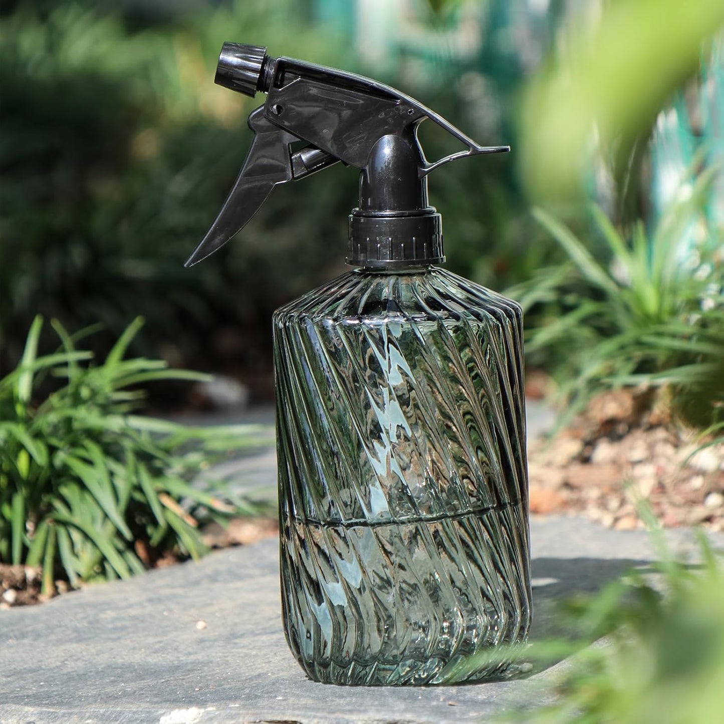 OFFIDIX Fine Mist Plant Mister,Handheld Pressure Glass Spray Bottles,0.45L/15.22oz Watering Can with Adjustable Nozzle for Outdoor Indoor Gardening and Cleaning Work(Diagonal Light Green)