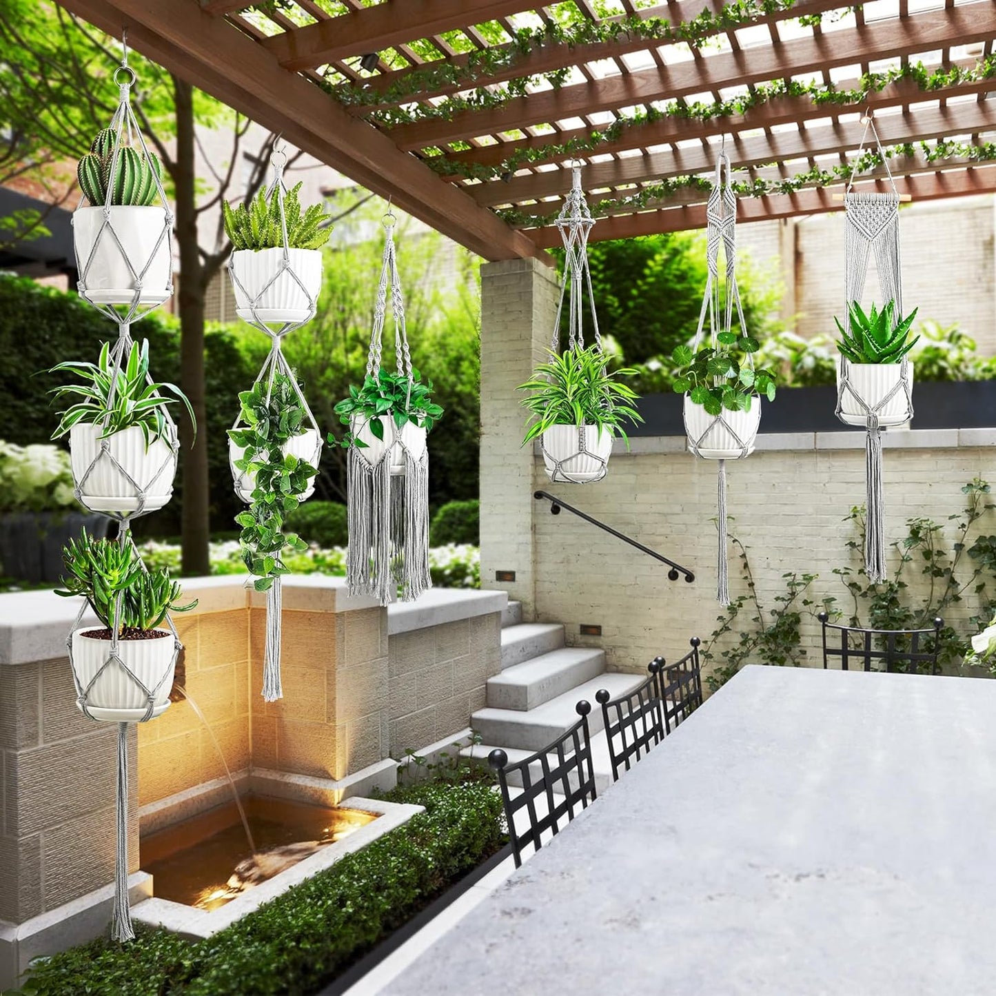 Macrame Plant Hangers, 6Pack Hanging Planters for Indoor Plants w/ 6 Set Hangers Kit Handmade Macromay Plant Hangers Indoor Flower Pots Holder Stand for Boho Home Décor (POTS NOT Included)