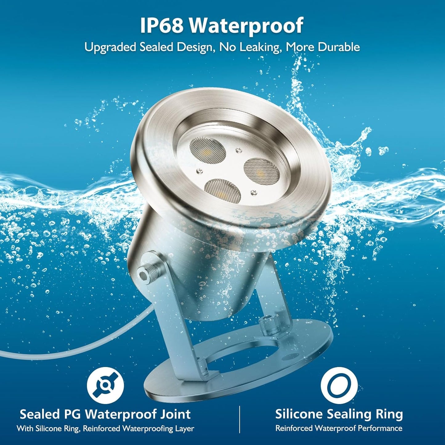 LED Pond Lights, 12W RGB SS316 Stainless Steel Dimmable Underwater Pond Light, 2x6W IP68 Waterproof Submersible Fountain Lights APP Control, 12V Outdoor Waterproof Light Transformer Timer, 26ft Cord