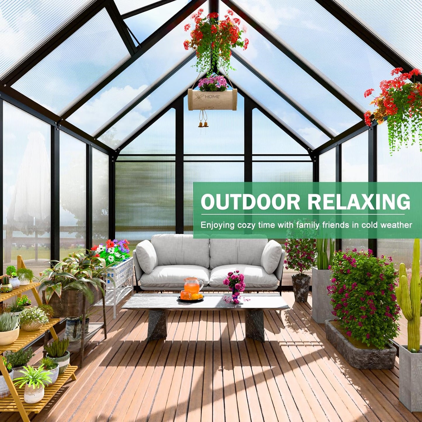 JULY'S SONG 10x12 FT Greenhouse for Outdoor, Large Easy Assembly Heavy Duty Polycarbonate Panels Aluminum Frame Walk-in Green House with 2 Windows Wider Door for Garden Plants Outside