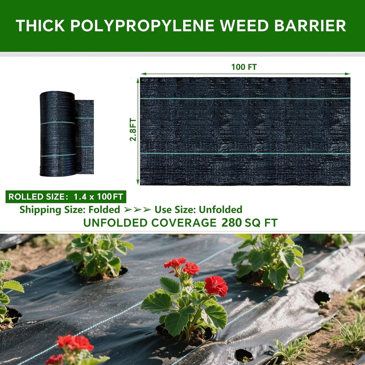 Weed Barrier Landscape Fabric Heavy Duty,3.2 OZ Premium Garden Weed Blocker Fabric for Weed Control, Plastic Ground Cover with Woven Weed Cloth,Durable Landscaping Fabric (2.8 X 100FT)