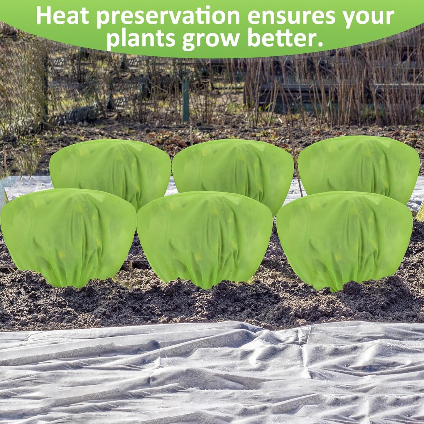 6 Pcs Winter Plant Covers Freeze Protection 39.4x23.6 Inch Horizontal Shrub Tree Rose Plant Protection Bags Frost Blanket with Drawstring for Fall Winter Outdoor Garden Planting (Green)