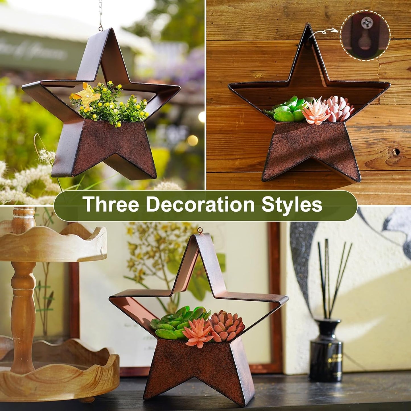 Metal Plant Hangers Indoor and Outdoor: Birthday Gifts for Women Mom Wife Garden Lovers - Rustic Star Shape Hanging Planters Perfect for Window Wall Living Room Office Decor