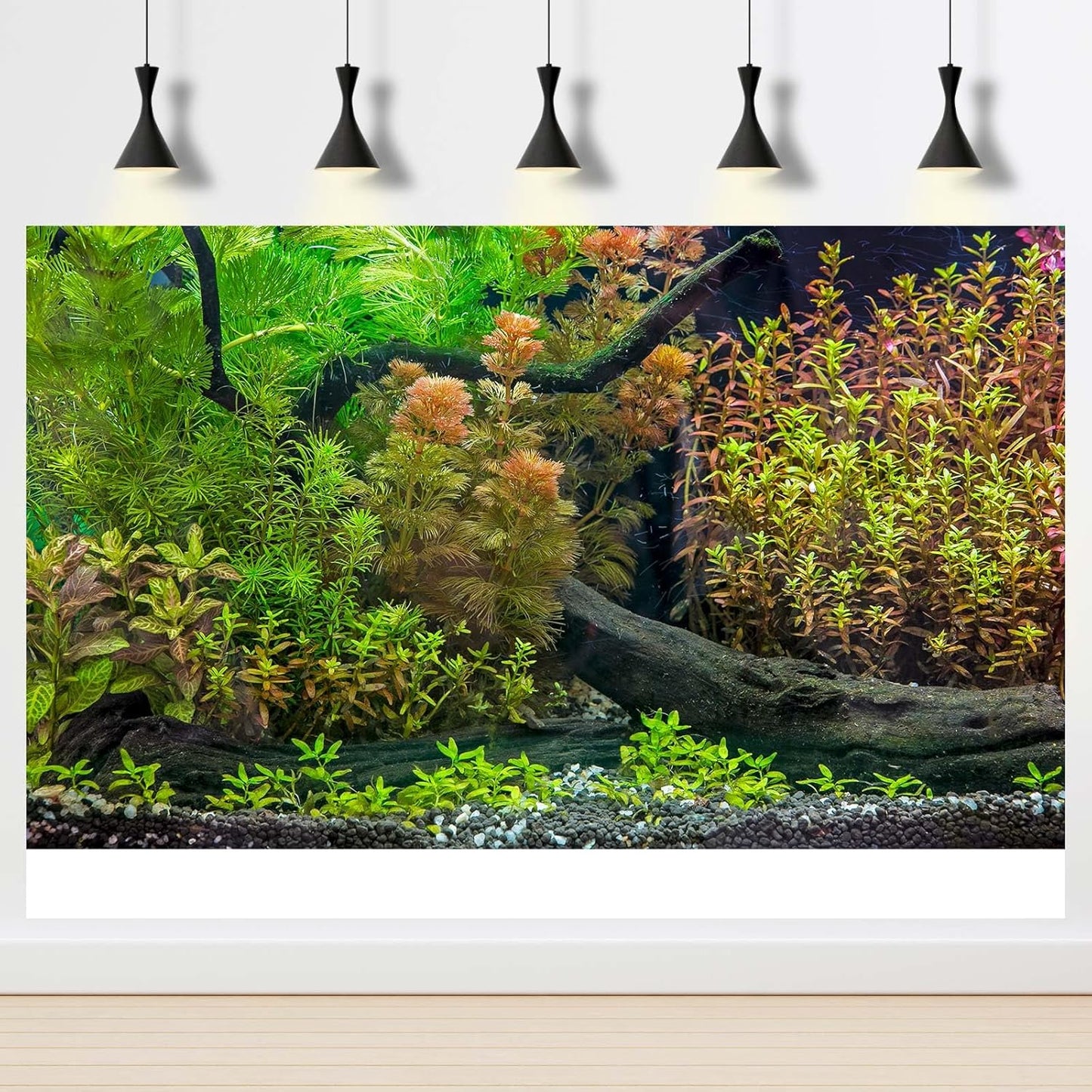 Aquarium Backdrop Underwater Grass Leaves with Pebbles Exquisite Aquarium Background Vivid Green Aquatic Plant Stone River Bed Fish Dead Wood Fresh Leaves Tank Background Decors Vinyl 72x16in
