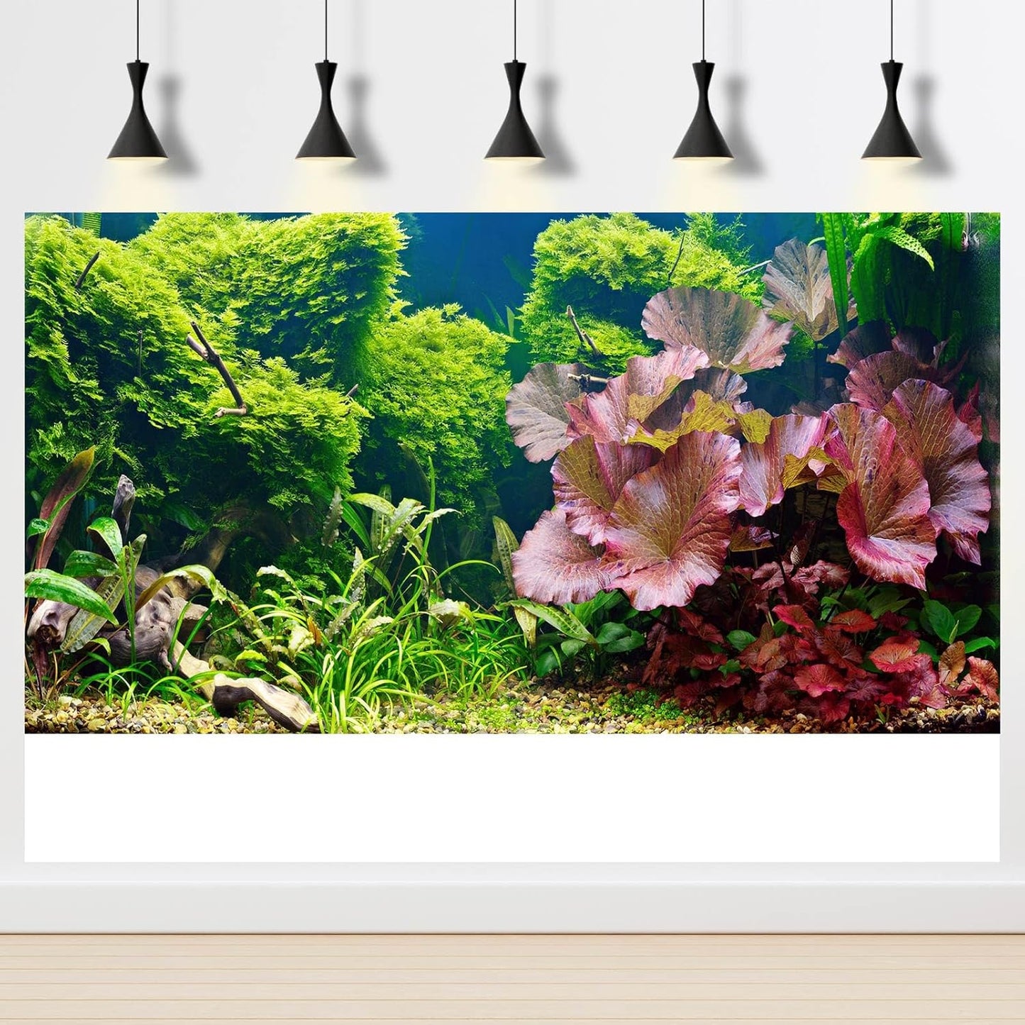 Aquarium Background Underwater Grass Leaves Pebble Aquarium Backdrop Vivid and Fresh Green Aquatic Plant Background Stone River Bed DeadWood Purple Leaves Tank Background Decor Vinyl 72x16in