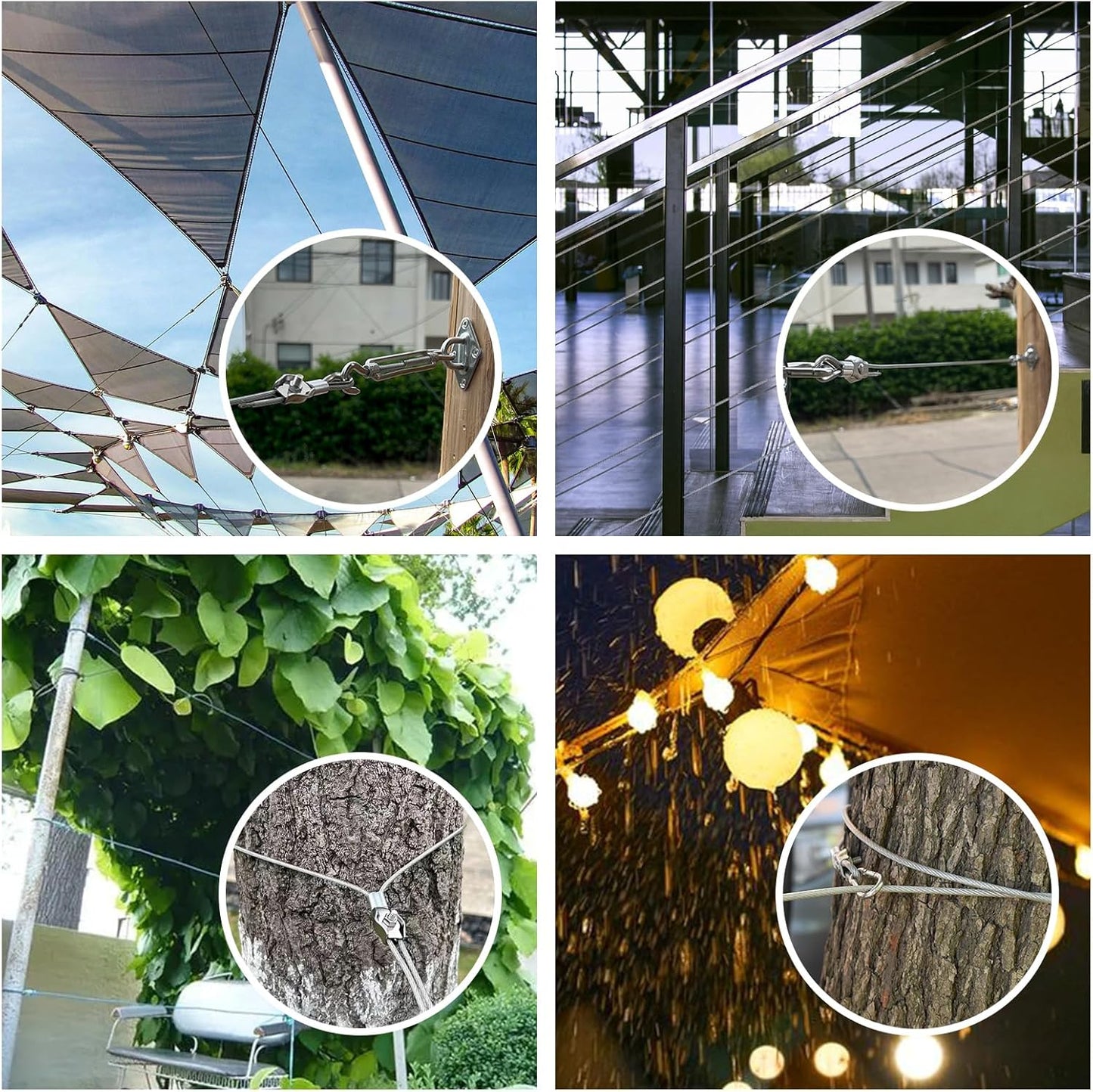 Shade Sail Hardware Kit 6 inch with 131FT 1/8" Wire Rope Kit for Triangle Rectangle Sun Shade Sail Outdoor Installation turnbuckles for Cables Wire for Outdoor,Garden,Kitchen,Craft,243PCS