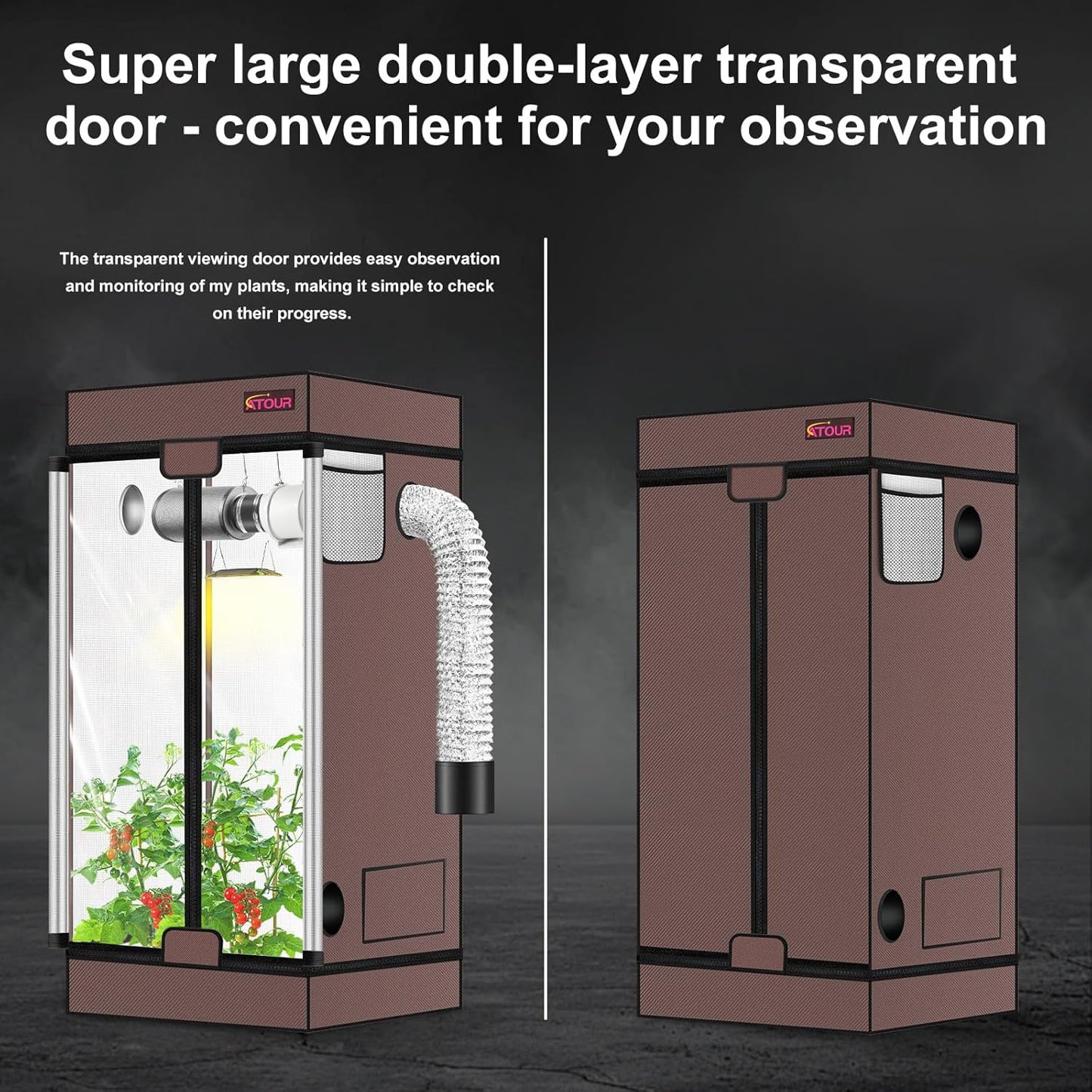 ATOUR Small Grow Tent, 24"x16"x24'' High Reflective Mylar 1680D Hydroponic Grow Tents, Waterproof Grow Tent with Double Cleart Observation Door and Floor Tray, for Indoor Plant Growing
