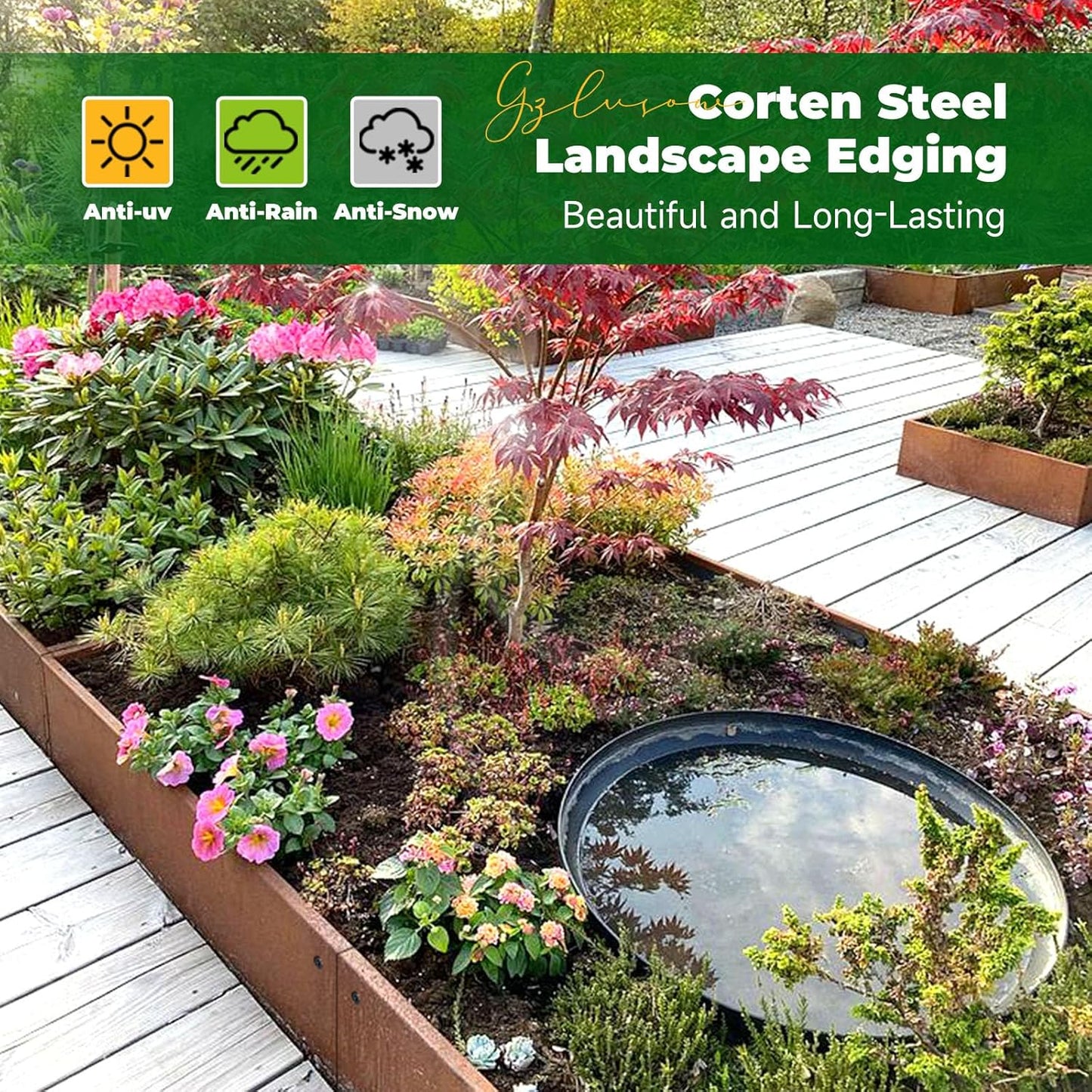 Cortens Steel Garden Metal Landscape Edging 40 inch with Top Bending Protection Pre-Rusted Cortens Steel Garden Edging 8 Inch Depth 90 Degree Bend 6 Pack for Lawn Yard (8 inch-90 Degree Bend, Rusted)