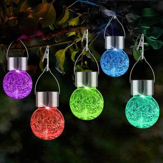Solar Lights Outdoor Hanging Decorative Globe 8 Pack, Waterproof Solar Lantern with Handle and Clip, Solar Powered Glass Ball Lights for Garden Yard Fence Tree Umbrella Holiday Décor, Color Changing