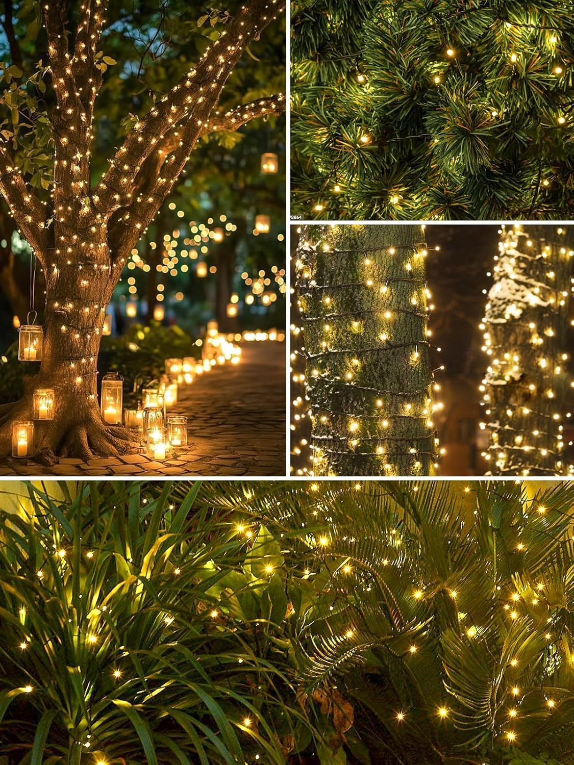4 Pack Total 800 LED Solar Christmas Lights Outdoor, Solar String Lights for Outside with 8 Modes, Waterproof Green Wire Solar Powered Tree Light for Xmas Party Yard Garden Decorations (Warm White)