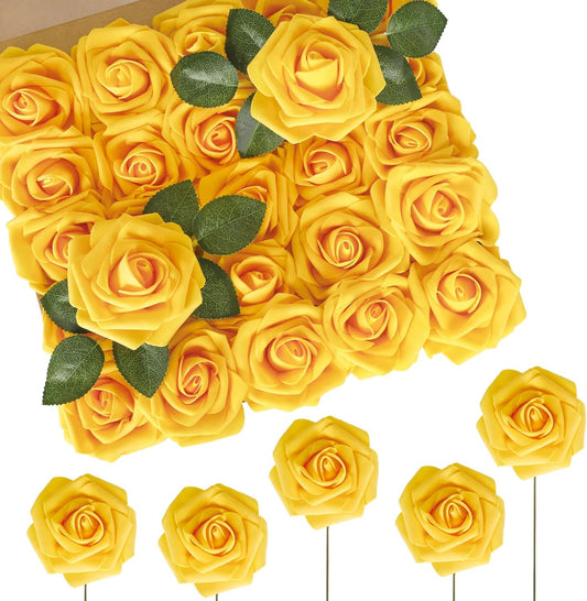 N&T NIETING Artificial Flowers, 50Pcs Fake Flowers Roses Perfect for DIY Wedding Bouquets Centerpieces Bridal Shower Party Home Flower Arrangement Decorations, Gold