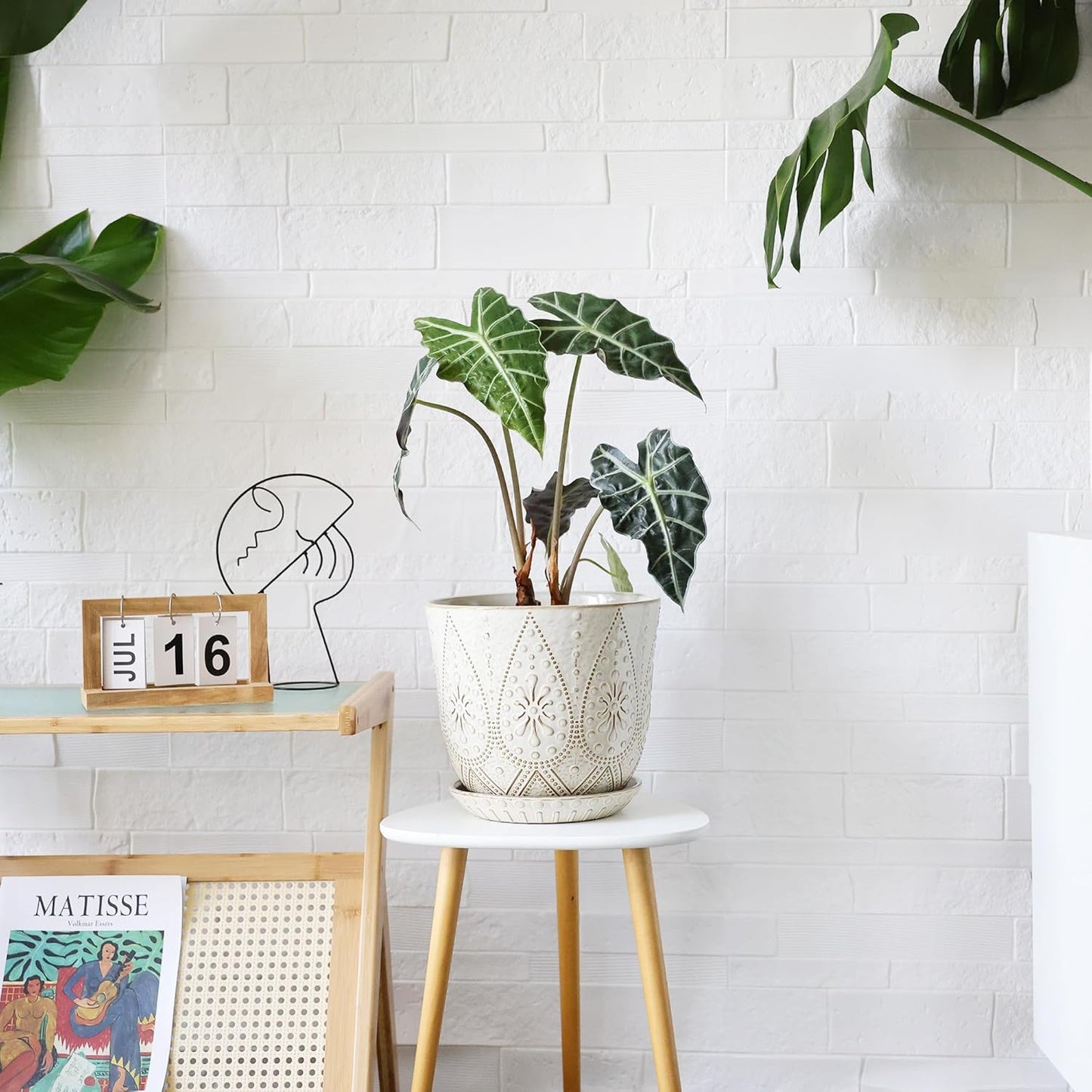 Gepege 10 Inch Plant Pot, Creamy White Ceramic Planter with Drainage Holes and Saucers for Plants Indoor and Outdoor Flower Pot