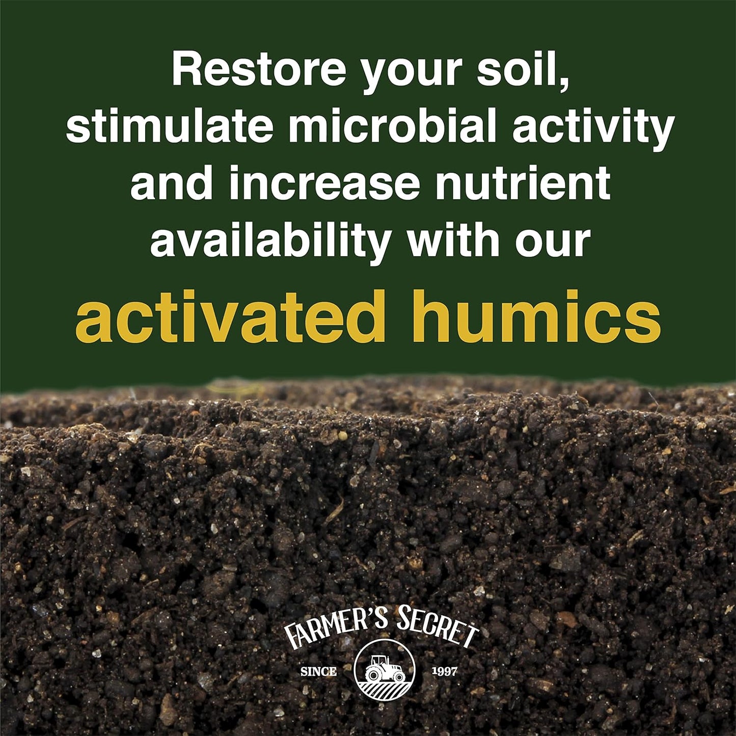 Farmer’s Secret Soil Revitalizer (128oz) - Organic (OMRI Listed) Dirt Health Booster - Liquid Compost Soil Amendment - Activated Humic Acid - Great for Fall Application