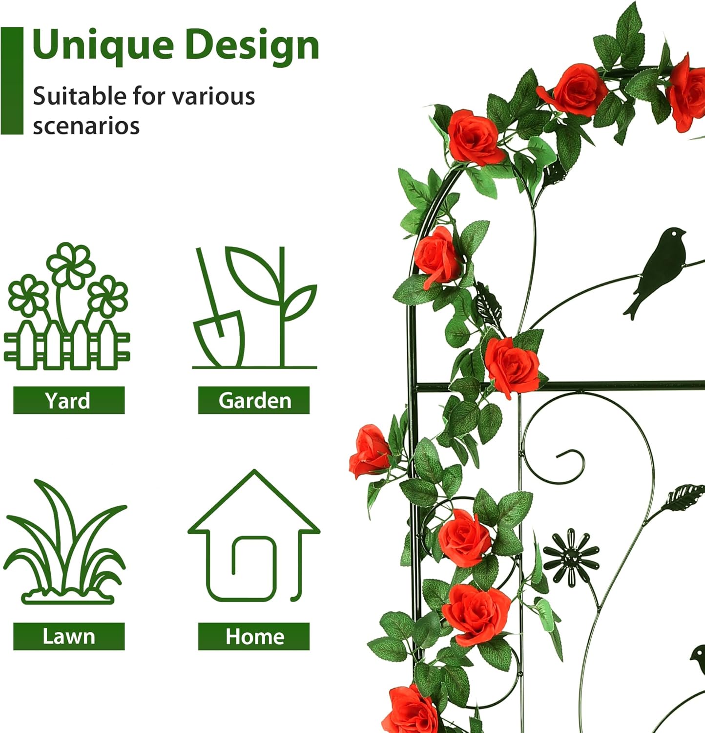 Metal Garden Trellis for Climbing Plants, 2 Pack 86.5" x 19.7" Black Plant Trellis Outdoor, Clematis Rrellis Outdoor, Arched Decoration Suitable for lawns, Gard