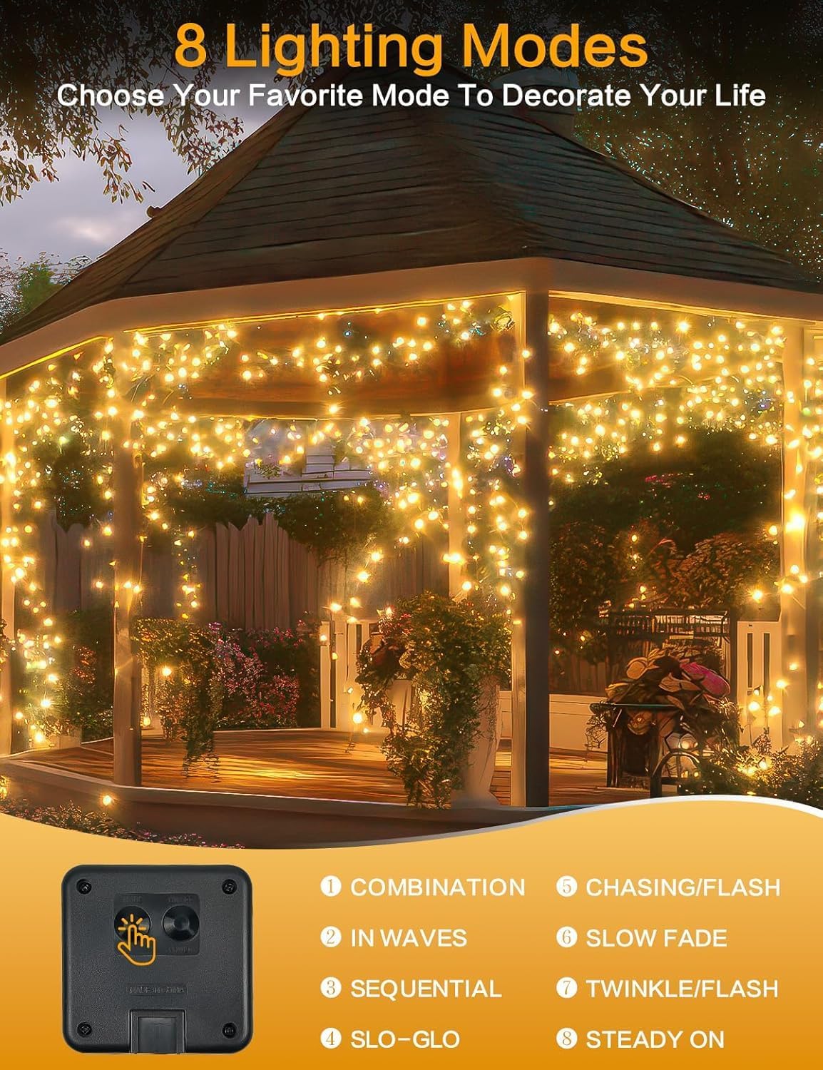 Solar String Lights Outdoor, 2 Pack 144FT 400 LED Solar Christmas Twinkle Lights Outside Waterproof Copper Wire with 8 Modes Solar Fairy Lights for Garden Tree Birthday Christmas Decor(Warm White)