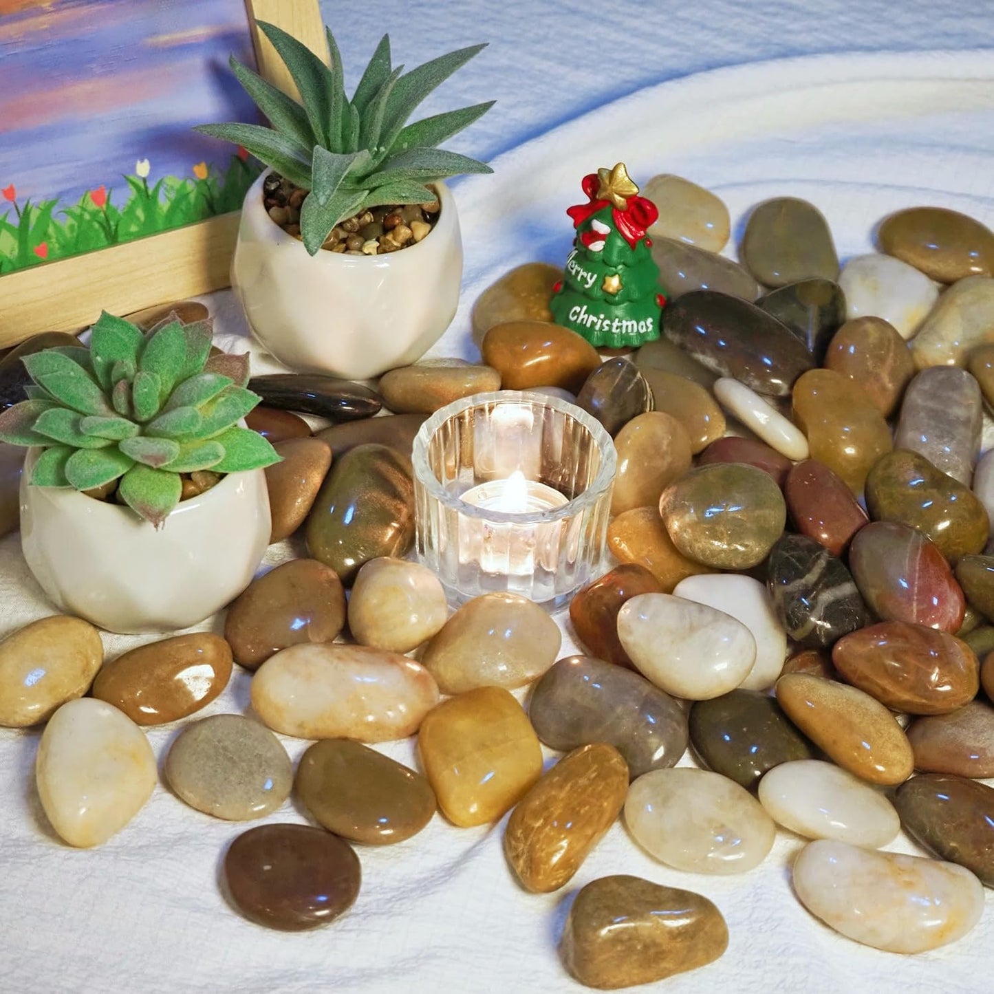 10lbs River Rocks, 1-2Inch Decorative Ornamental Natural Pebbles for Garden Couryard Landscaping Stones, Gravel Filler for Fish Tank,Vases,Home Decor,Aquariums,Animal Habitat, Mixed Color