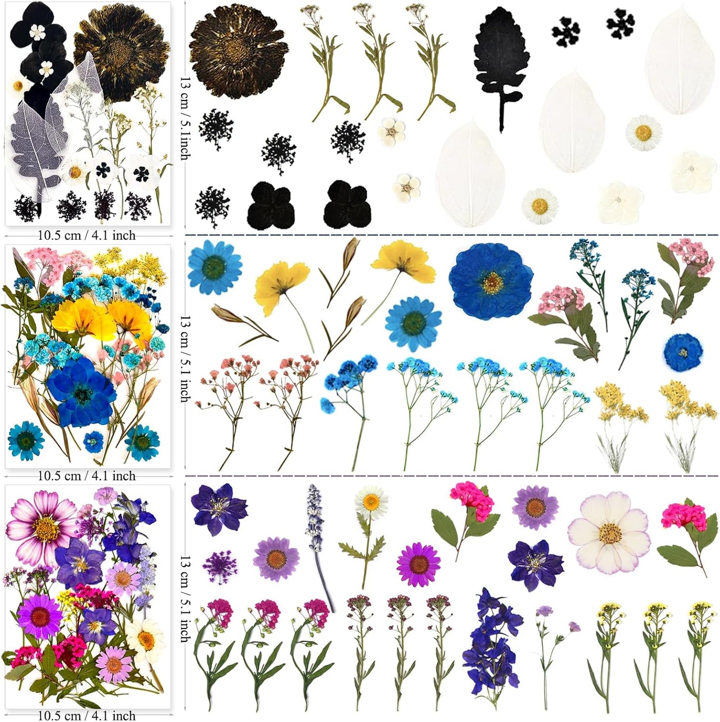 133Pcs Dried Pressed Flowers for Resin Molds, Assorted Real Natural Bulk Dry Floral Leaves for DIY Art Crafts, Epoxy Jewelry, Soap, Candle Making, Nails Decor