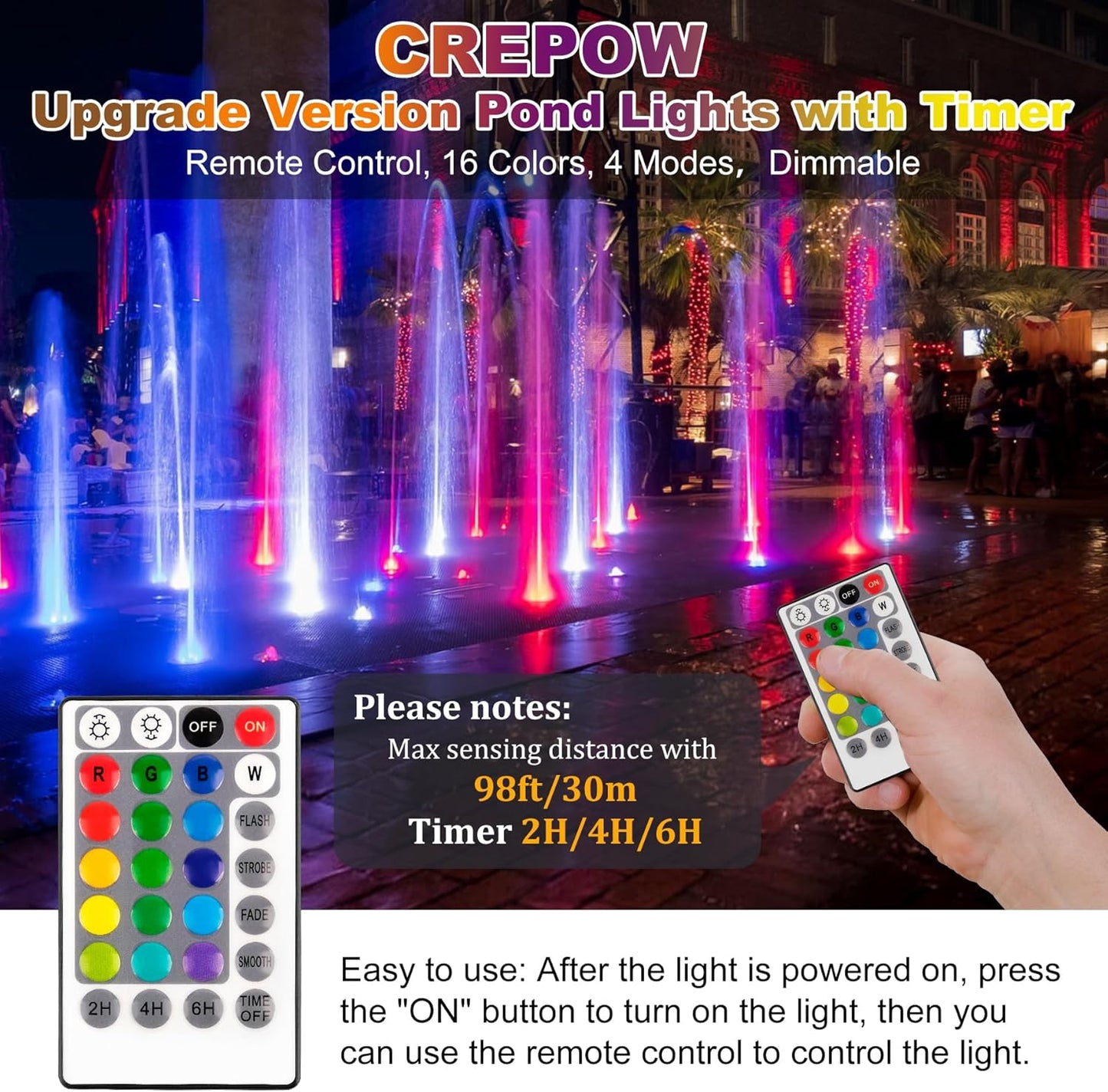 RGBW Pond Lights with Timer, 18 LED Super Bright Underwater Submersible Fountain Lights Color Changing Spotlights, Remote Control IP68 Waterproof for Fish Aquarium Tank Garden Pool (Set of 3)