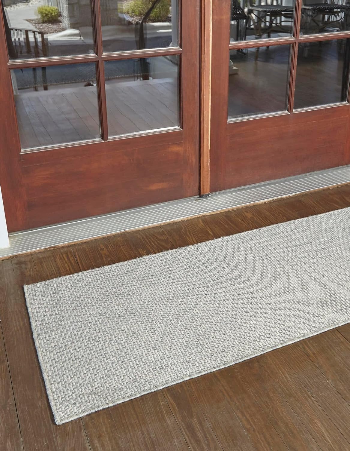 Unique Loom Collection Casual Transitional Solid Heathered Indoor/Outdoor Flatweave Area Rug (2' x 8' Runner, Light Gray/Ivory)