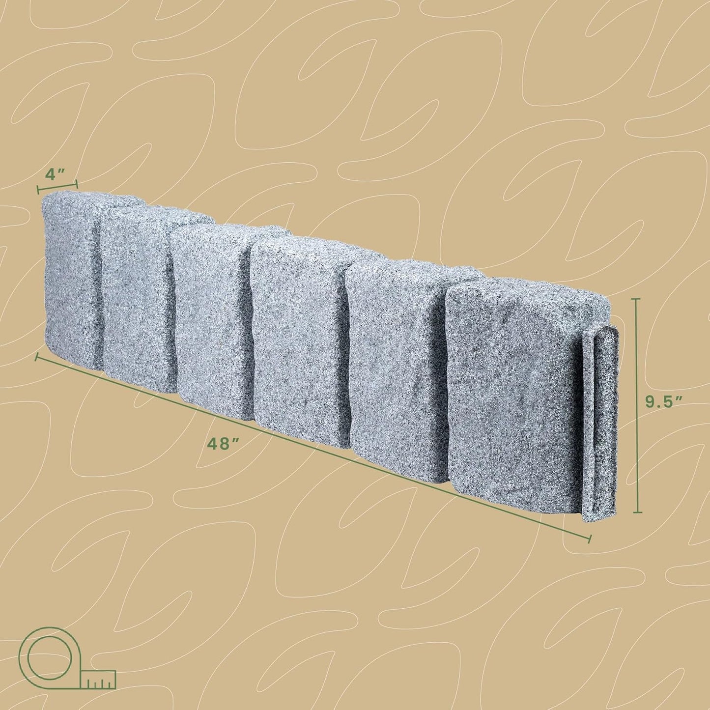 Beuta Landscape Edging | Garden Edging Border | Faux Stone Block XL for Lawn Edging, Flower Beds & Yard Edging – 4 Pack | Each Section Has 6 Blocks 48" L x 4" W x 9.5" H | 12 Spikes | Greystone