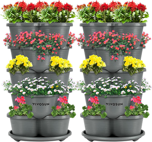 VIVOSUN 2-Pack 5 Tier Vertical Gardening Stackable Planter for Strawberries, Flowers, Herbs, Vegetables, Grey
