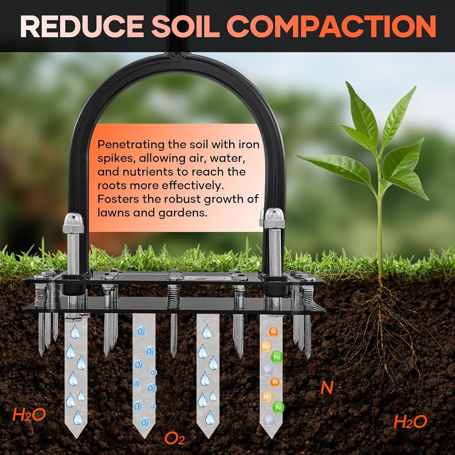 Saker Lawn Aerator, Lawn Aerator Tool with 15 Iron Spikes, Automatic Leaf and Dirt Cleaning, Spring-Loaded Design, Manual Aeration Lawn Tool for Loosening Soil Aerating Patio, Yard, Garden