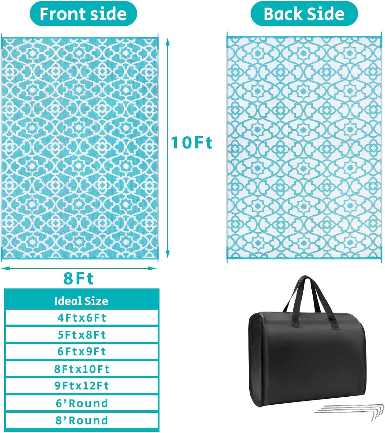 HEBE Outdoor Rug Waterproof 8x10, Plastic Straw Rug Camping Rug, Reversible Outdoor Patio Rugs RV Mat Clearance, Indoor Outside Floor Carpet for Porch,Deck,Camper,Balcony,Backyard