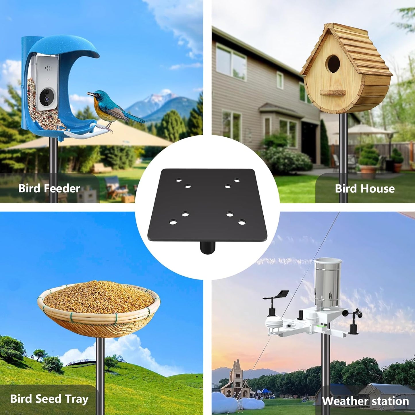 Bird Feeder Pole Kit 110 Inch,Bird House Pole for Outdoors Heavy Duty,5 Base Prongs Adjustable Birds Feeder Stand for House