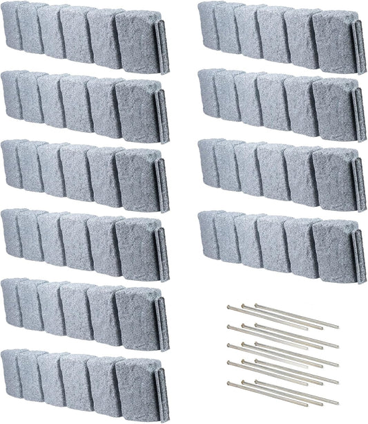 Beuta Landscape Edging | Garden Edging Border | Faux Stone Block XL for Lawn Edging, Flower Beds & Yard Edging – 10 Pack | Each Section Has 6 Blocks 48" L x 4" W x 9.5" H | 30 Spikes | Greystone