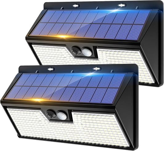 Large Solar Motion Lights Outdoor, 318 LED Super Bright Shed Lights with 3 Lighting Mode, IP65 Waterproof Solar Bar Light, Great for Outside Wall Yard Chicken Coop Garden - 2 Pack