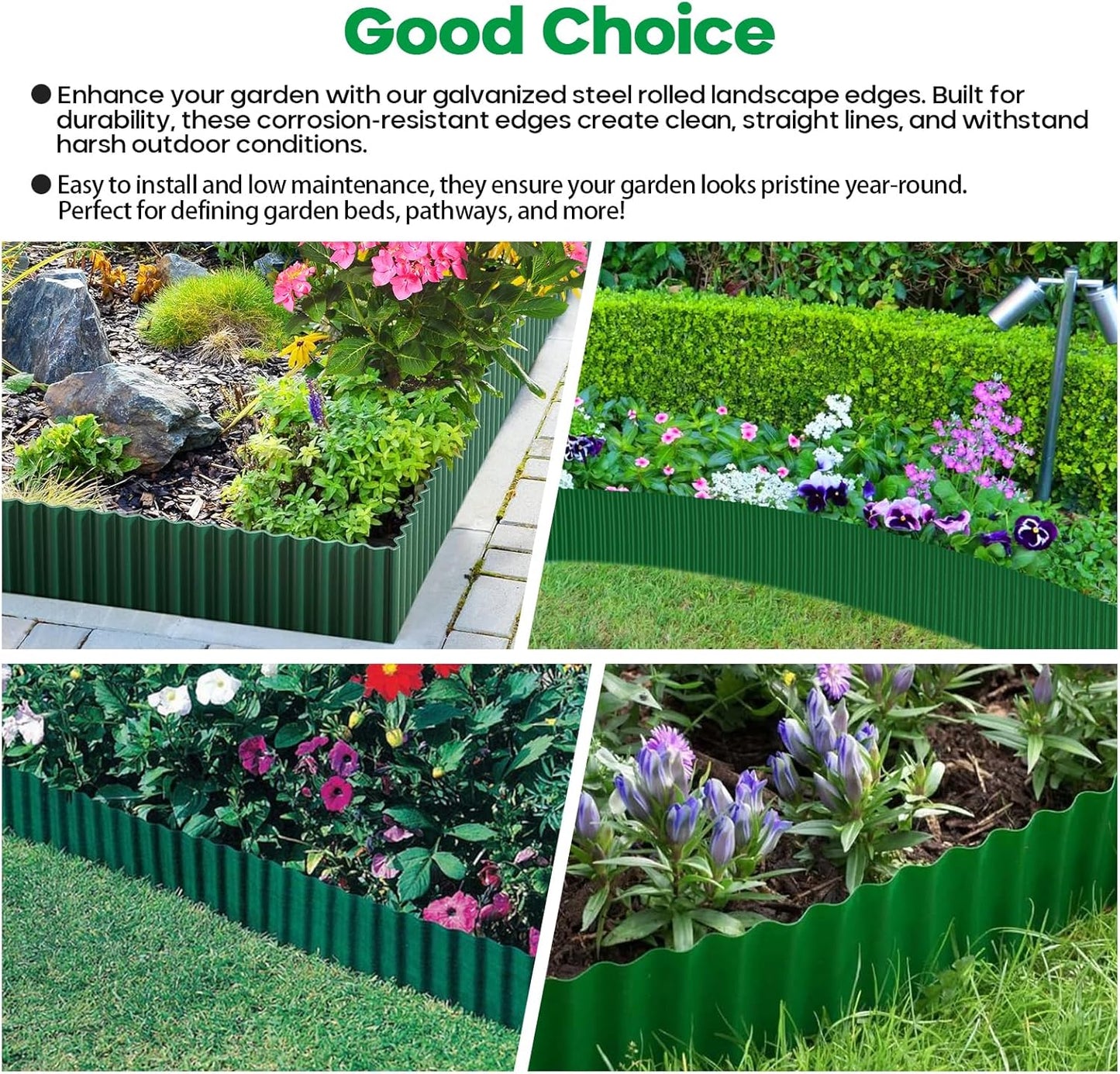 Corrugated Metal Garden Edging, Sturdy Tall Landscape Edging Borders, Perfect DIY for Flower Beds, Lawn and Pathway, Tree Surrounds, Paver Edges (Green, 6"×20FT)
