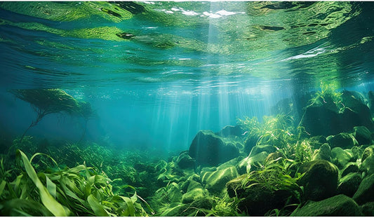 Under The Sea Fish Tank Background Aquatic Plants Deep Sea Aquarium Background Underwater Sunray Rock with Moss Terrarium Backgrounds Deep Ocean Floor Tropical Fish Tank Backgrounds 36x20in