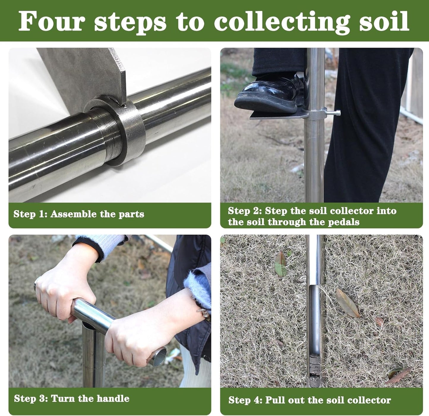 36" Soil Sample Probe Stainless Steel T-Style Handle Sampling Soil Probe Soil Sample Test Tool Kits with Foot Pedal and Reusable Sample Bags for Farm/Agriculture/Garden/Lawn/Golf Course