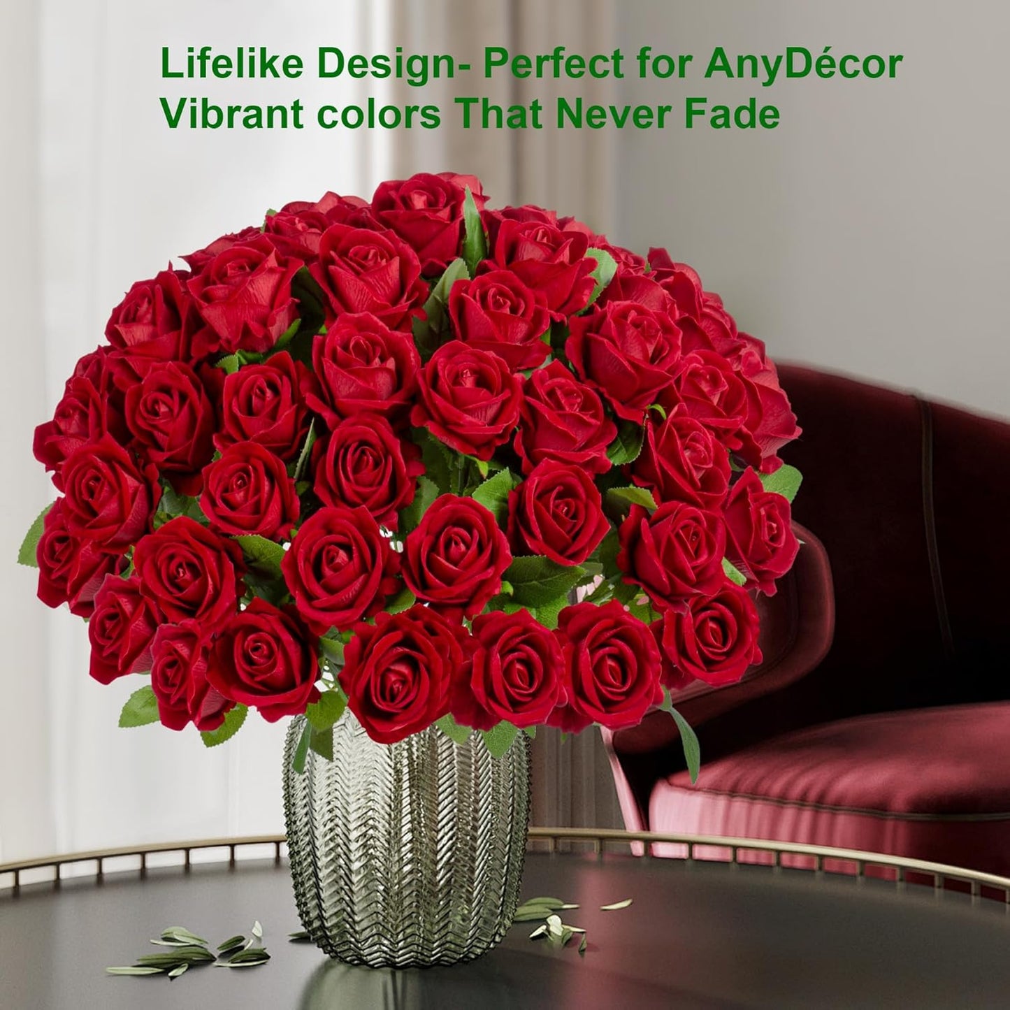 Fake Plants Roses Flowers Plastic Flowers Spring Decorations for Home Gifts for Gf Roses Artificial Flowers for Vase Fake Flowers Home Decor Fake Plant 19.6”(50PCS Red)