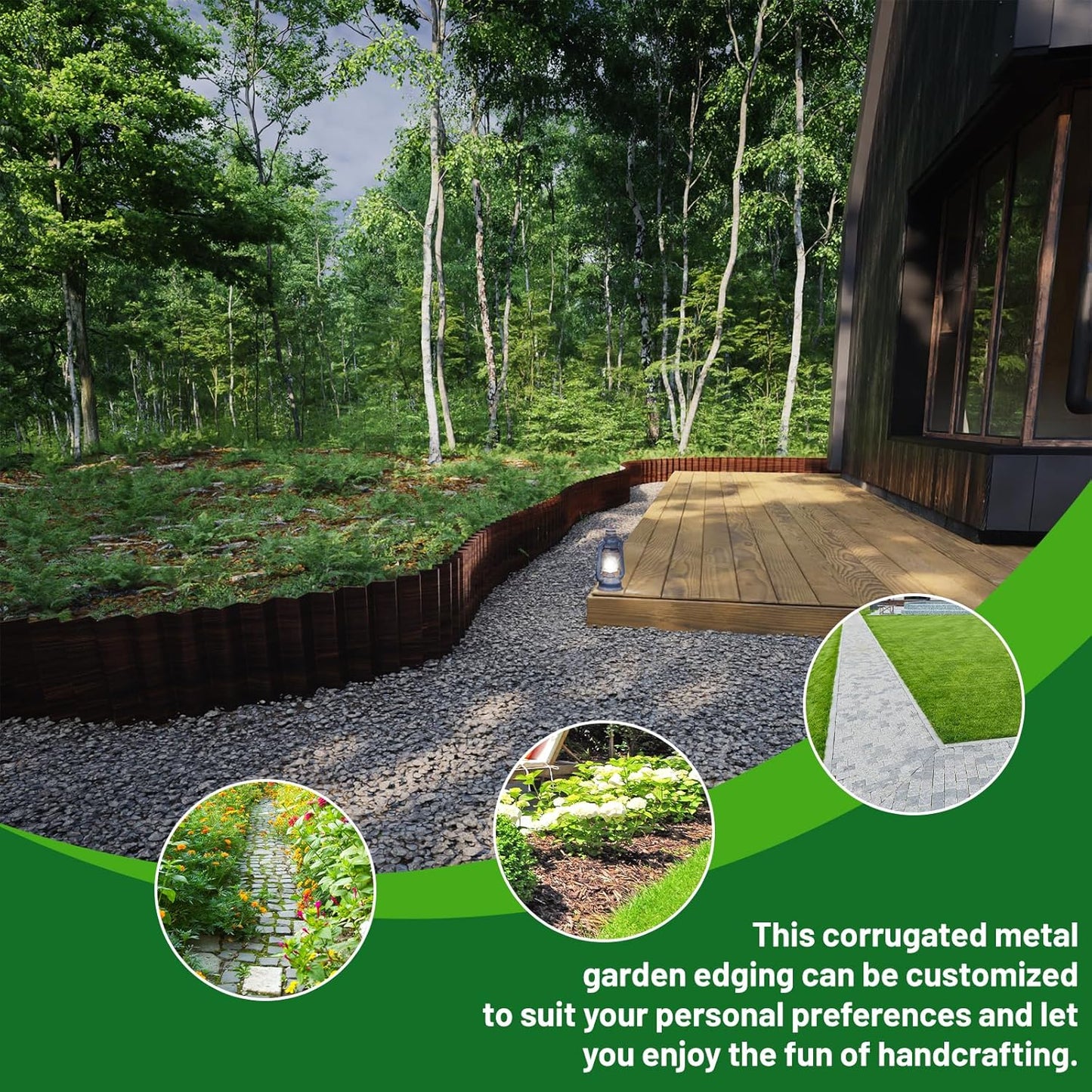 SnugNiture Corrugated Metal Garden Edging,6"×80'Sturdy Lawn Edging Border,Landscape Edging Border for Lawn, Flower Bed,Garden and Yard(Brown)