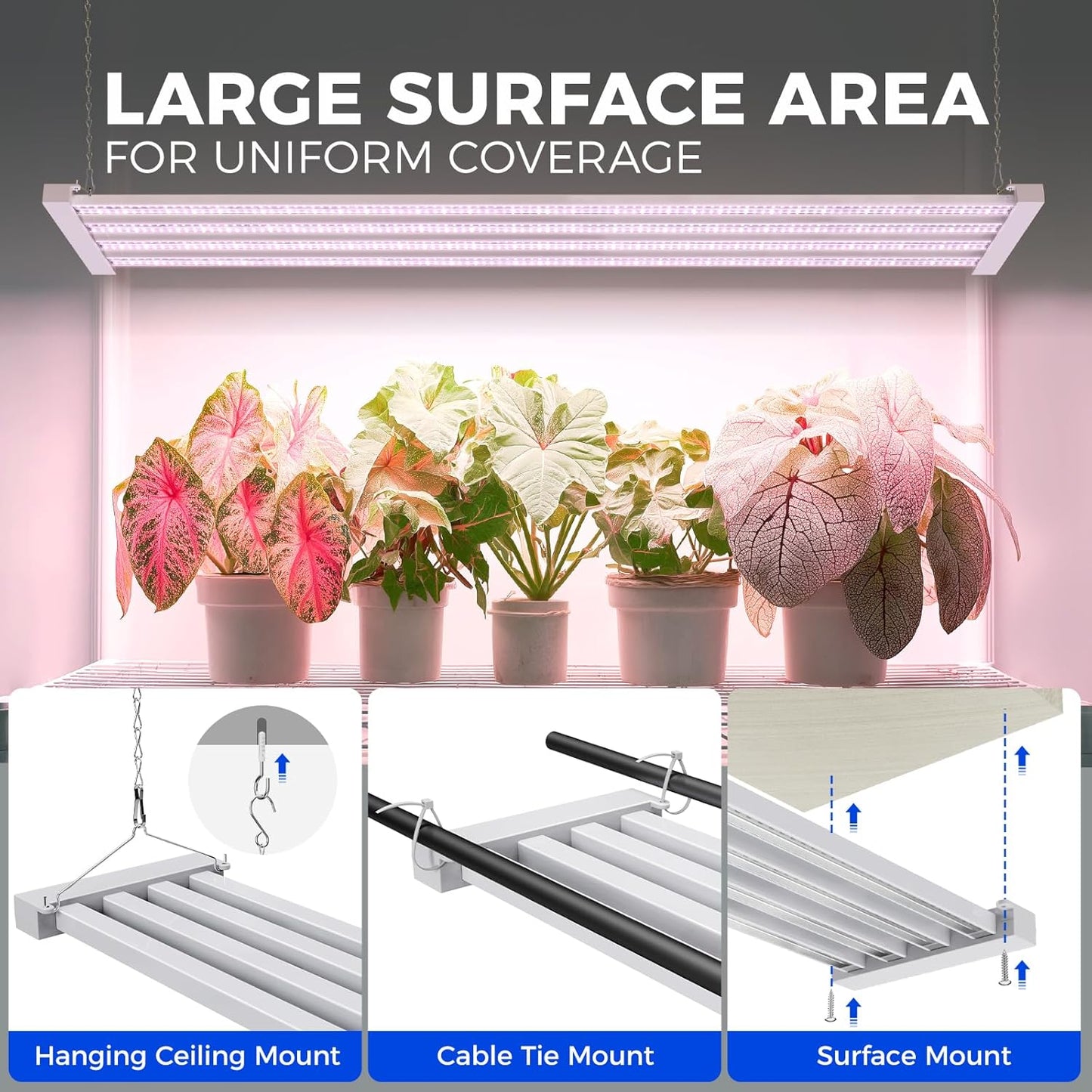 Barrina TX-L63 3FT LED Grow Light, 63W, 4 Panels Wider Coverage, Full Spectrum, High PPFD, Super Bright, Linkable, Hanging Fixture, Plant Stand with Grow Light for Indoor, Vegetable, Seeding, 1 Pack