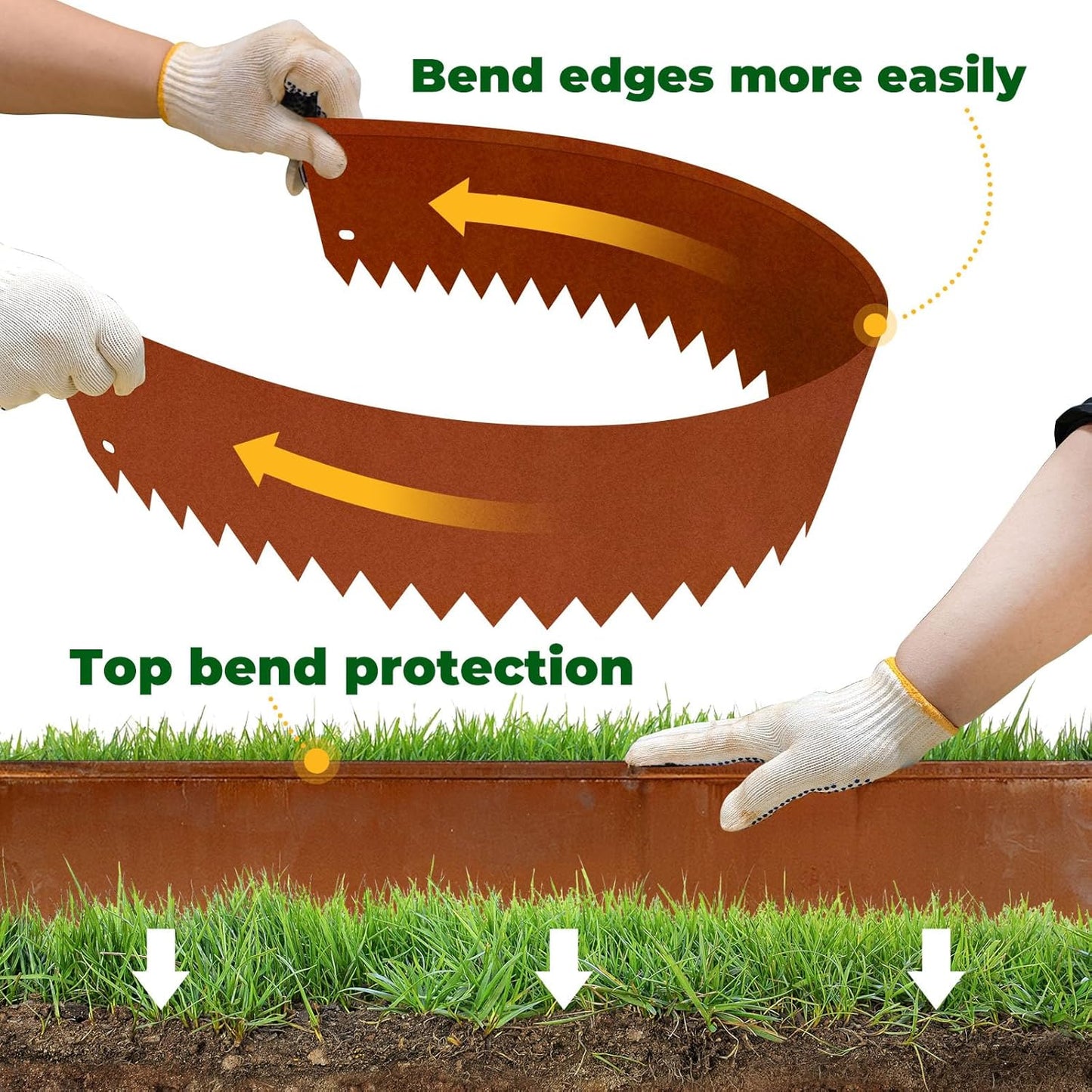 Cor Ten Steel Metal Landscape Edging 40 inch with Top Bending Protection Pre-Rusted Cor Ten Steel Garden Edging 8 Inch Depth 180 Degree Bend 6 Pack for Lawn Yard (8 inch-180 Degree Bend, Rusted)