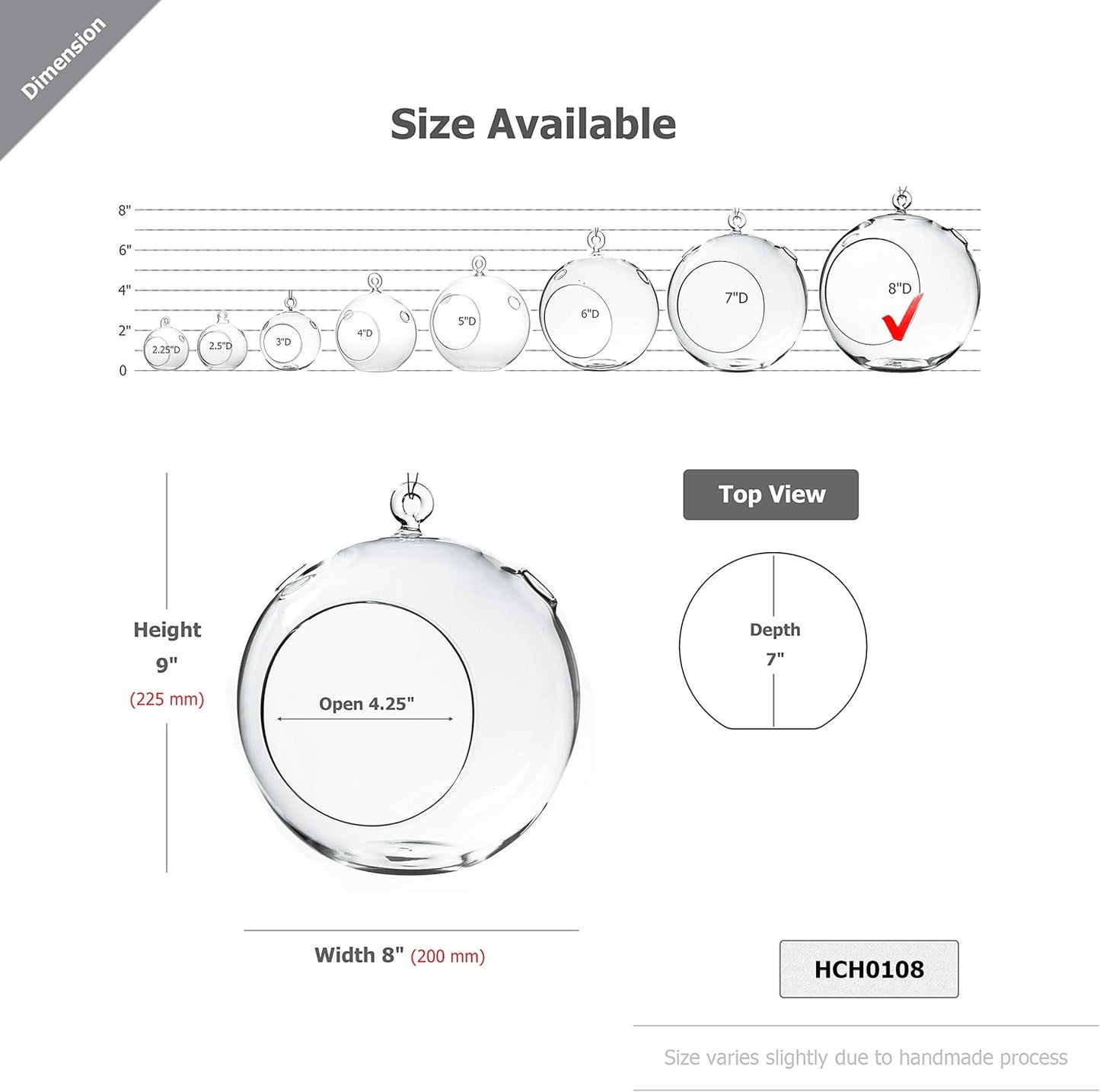 WGV Hanging Terrarium Globe, Width 8", Height 9", DIY Air Succulent Planter, Clear Glass Vase Orb with Flat Bottom, Candle Holder for Windowsill Outdoor Garden Decor, 1 Piece