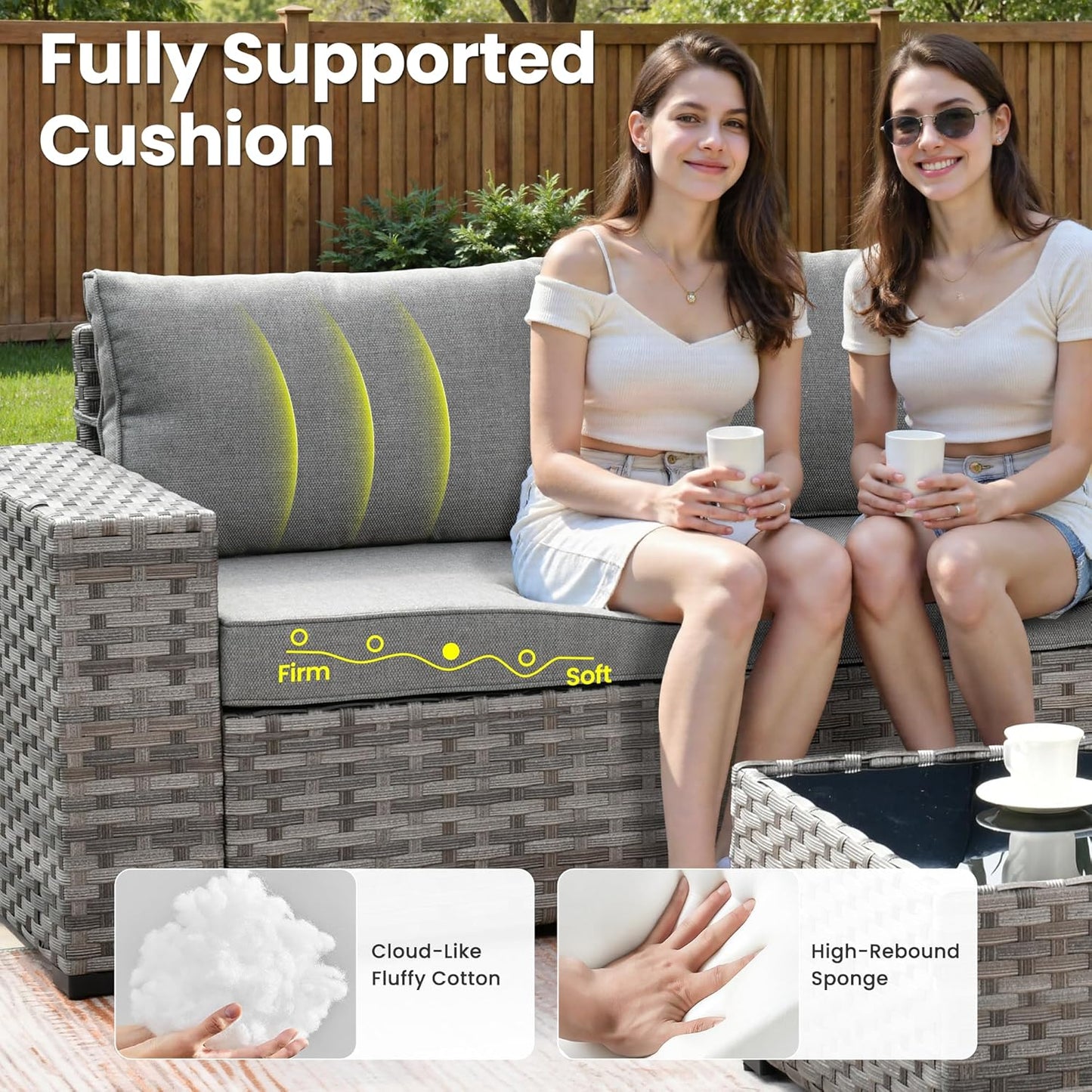 ovios 13 Pieces Patio Furniture Set, Outdoor Wicker Sectional Sofa with 42 Inch Fire Pit Table Comfy Cushions, Modern Modular Deep Seat Rattan Couch Conversation Set, Dark Grey